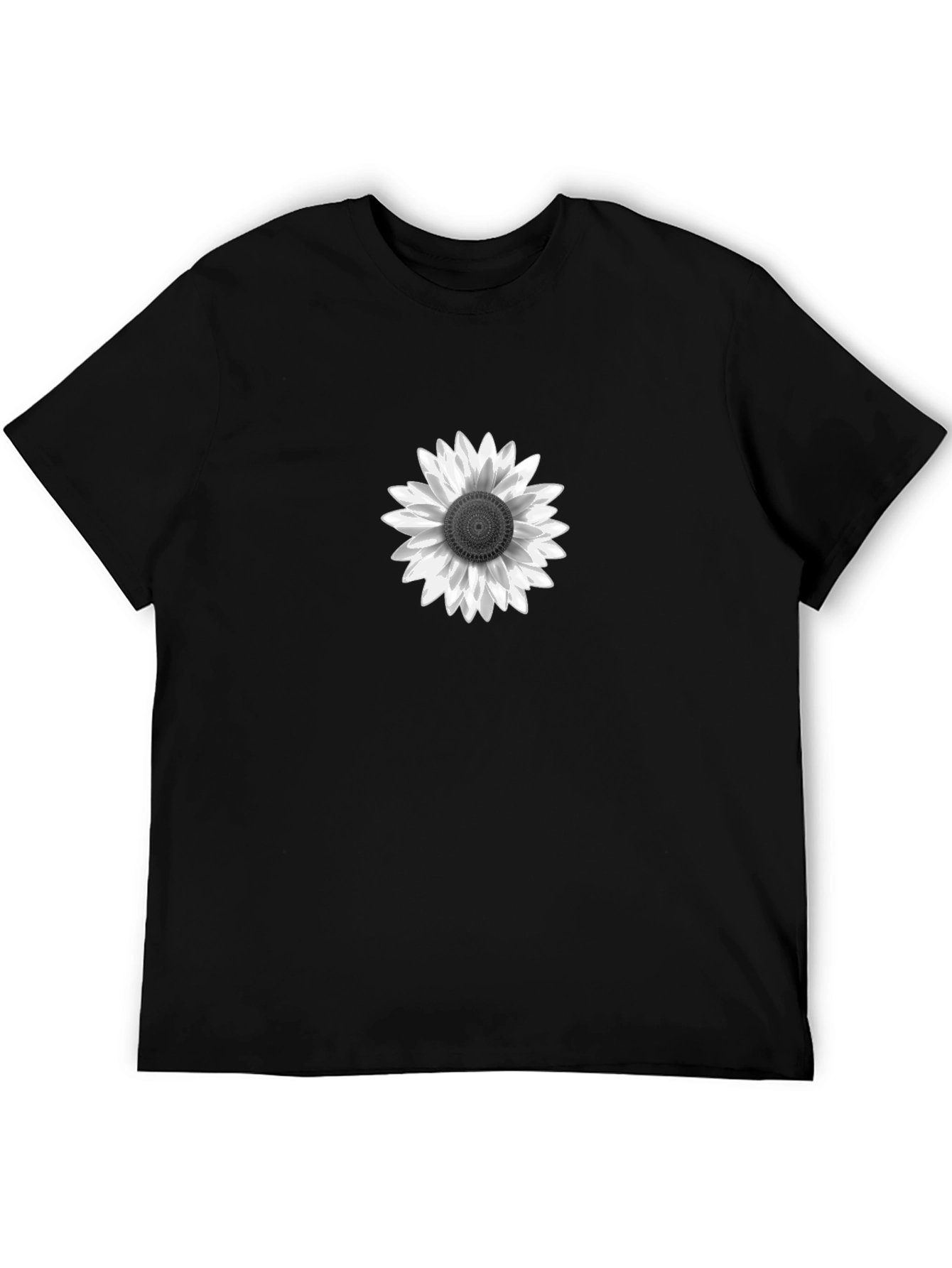 Black T-Shirt with White Sunflower Graphic