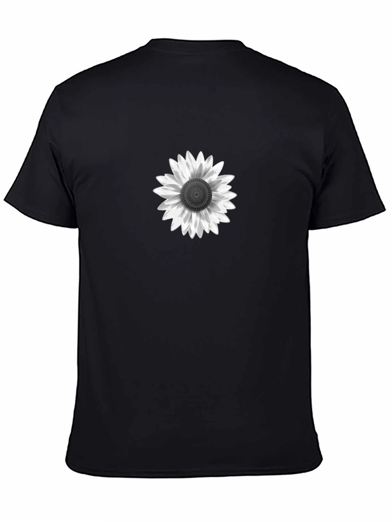 Black T-Shirt with White Sunflower Graphic