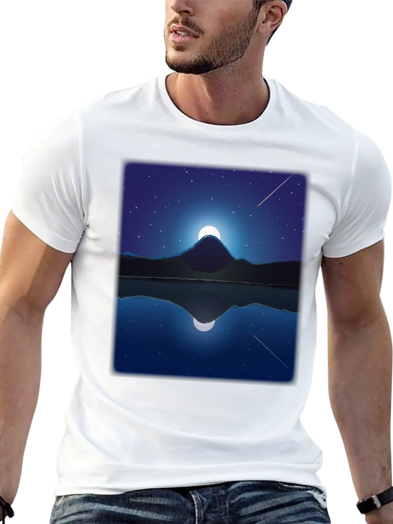 Night Mountain Reflection Graphic Tee - Black