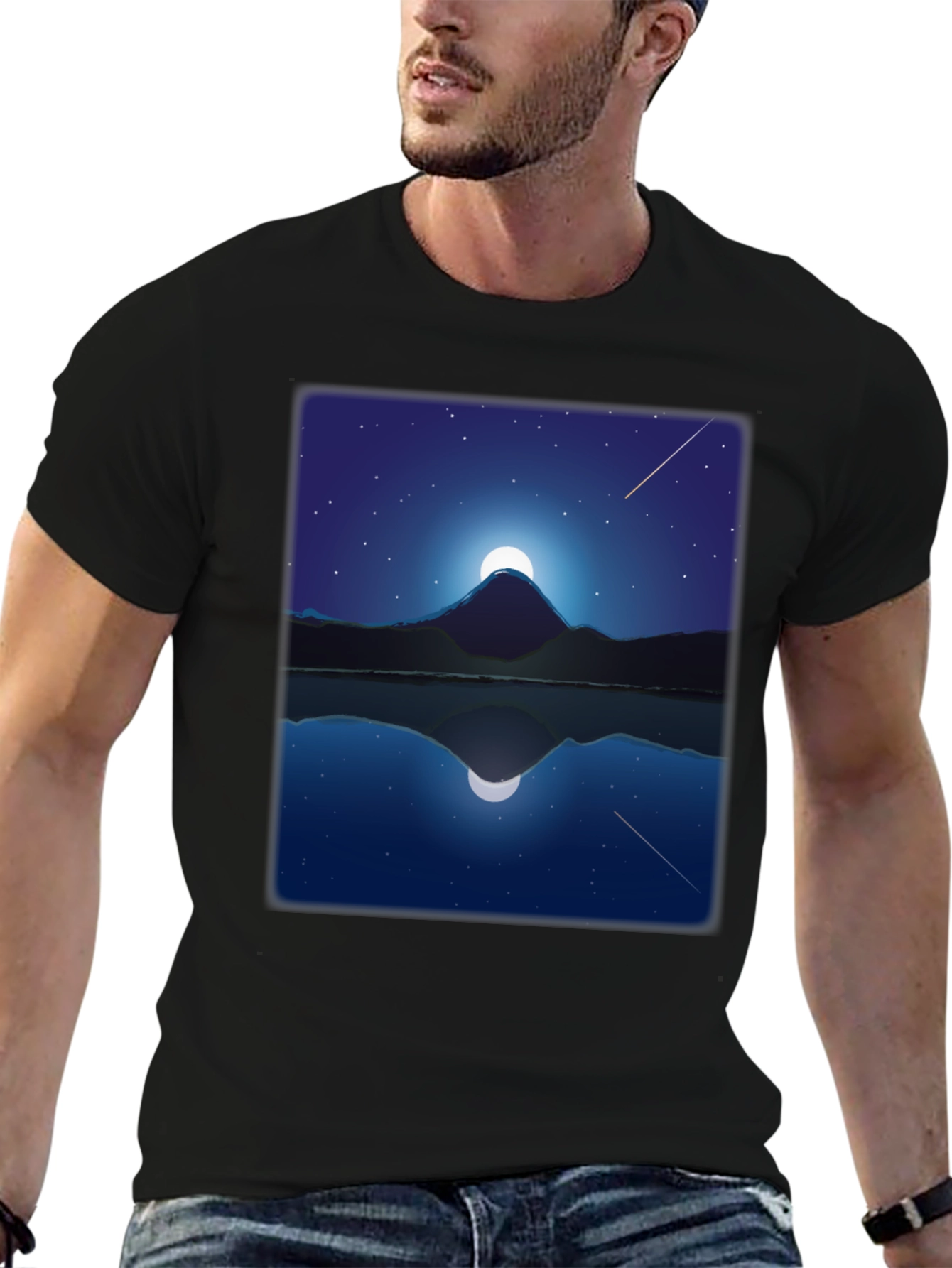 Night Mountain Reflection Graphic Tee - Black