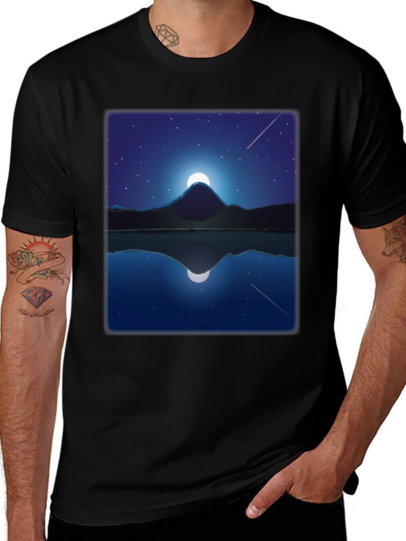 Night Mountain Reflection Graphic Tee - Black