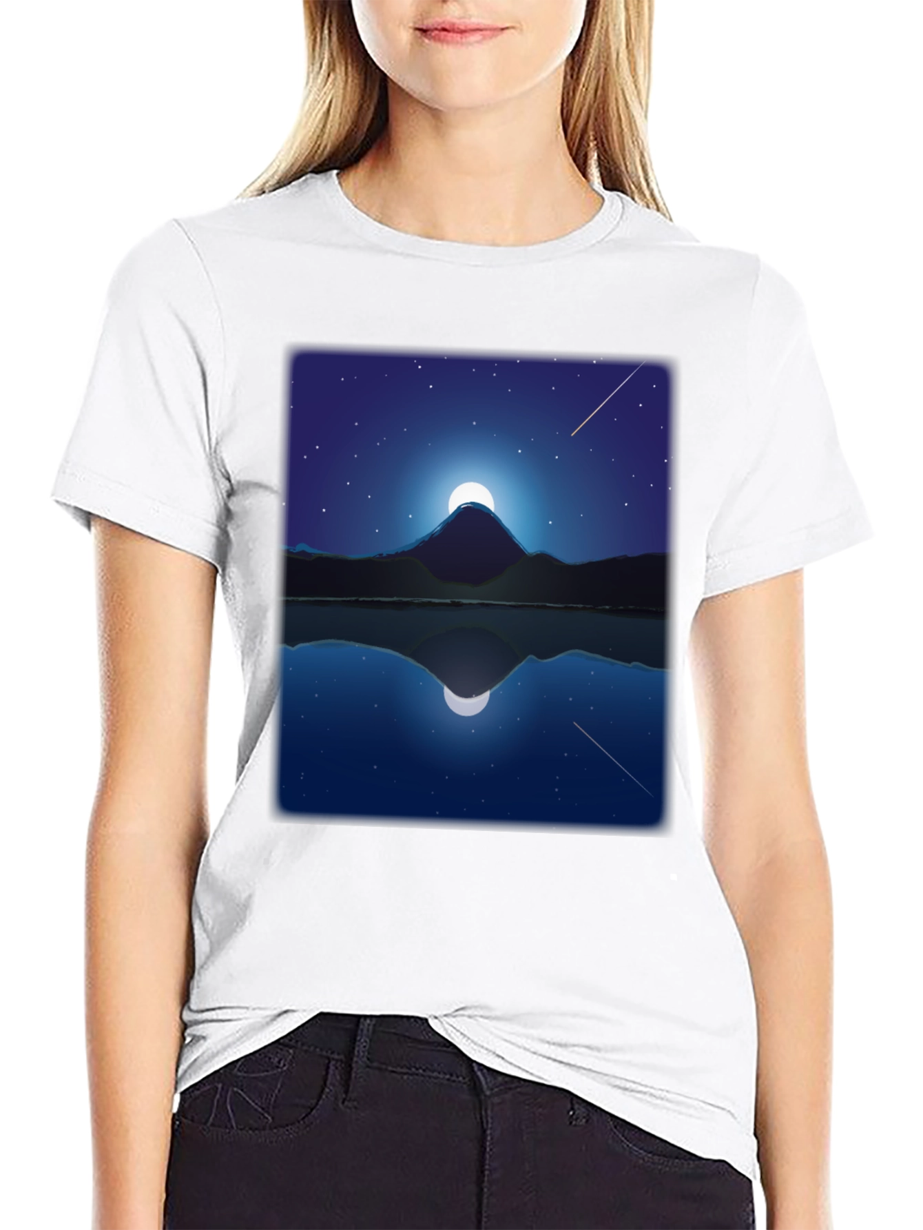 Night Mountain Reflection Graphic Tee - Black