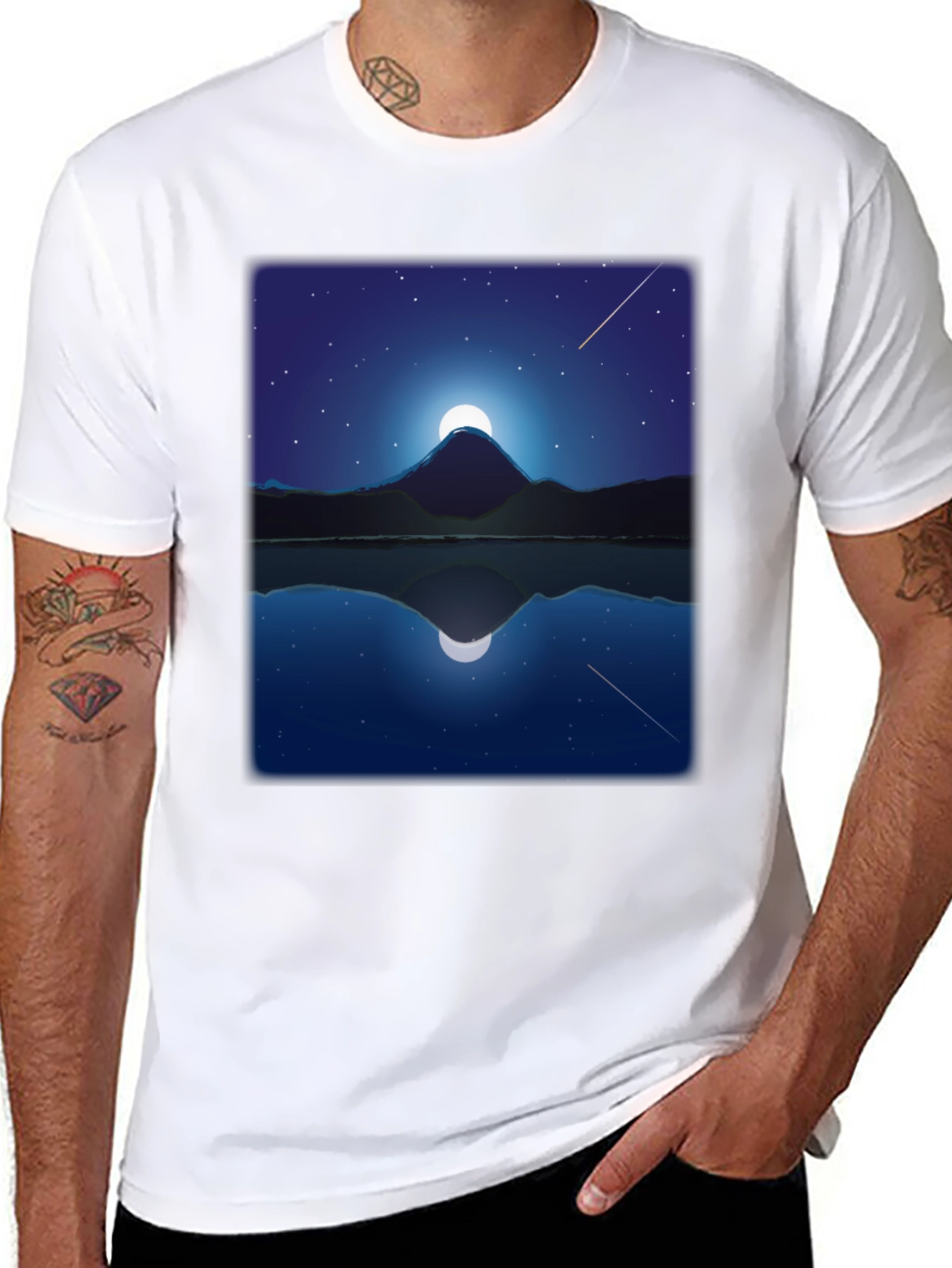 Night Mountain Reflection Graphic Tee - Black