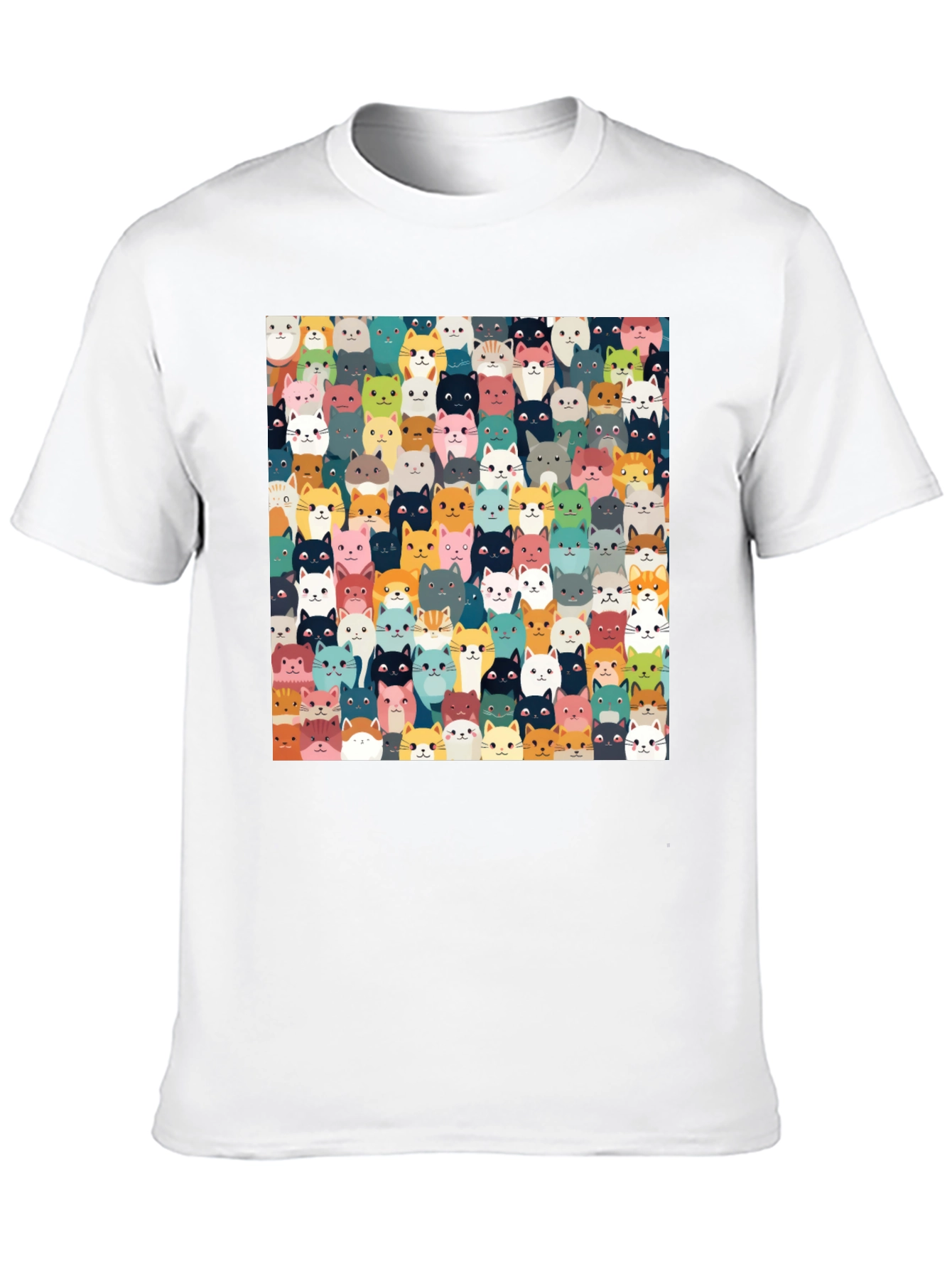 Cute Cats Pattern Black T-Shirt
