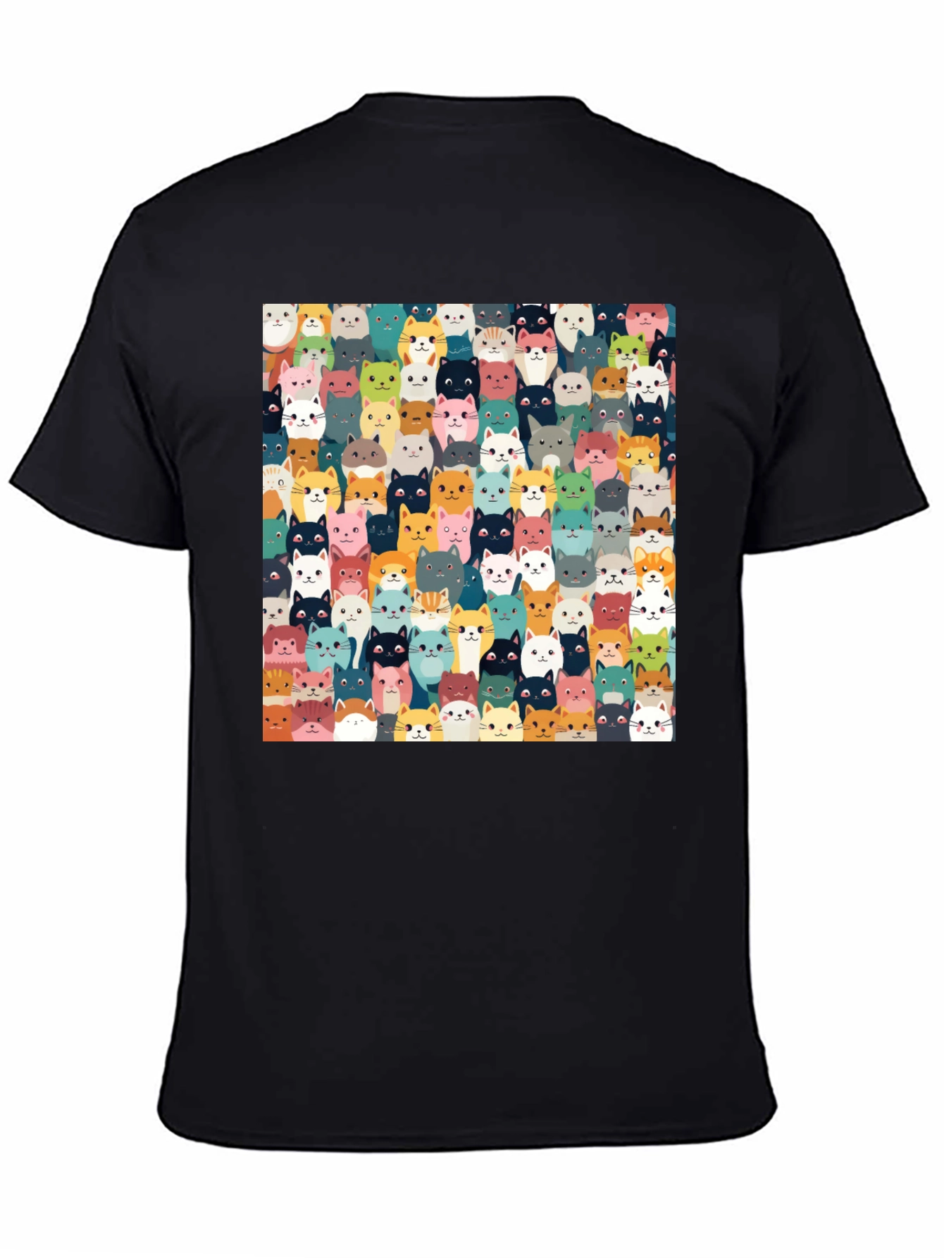Cute Cats Pattern Black T-Shirt