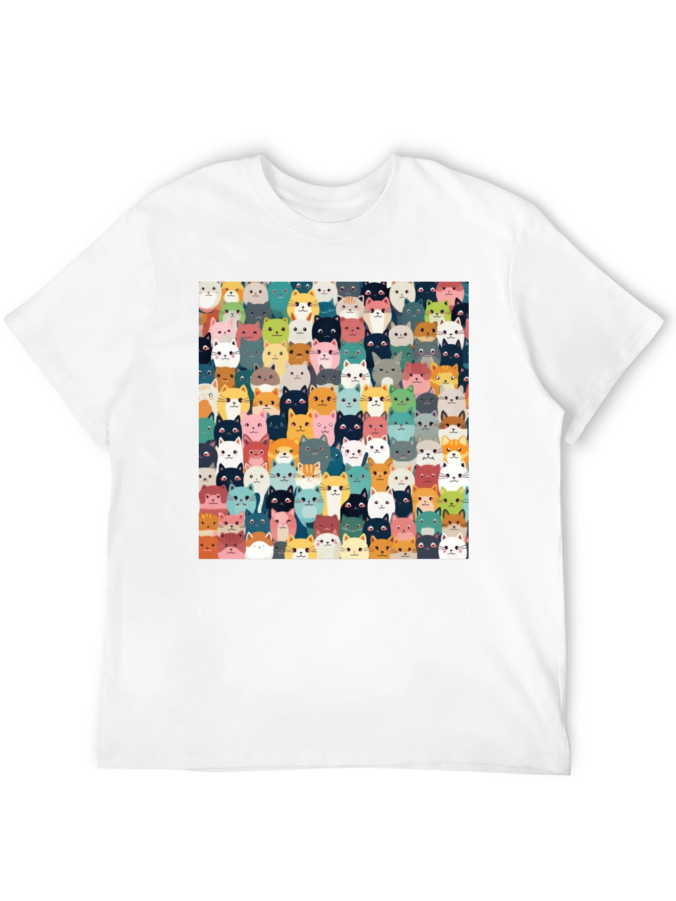 Cute Cats Pattern Black T-Shirt