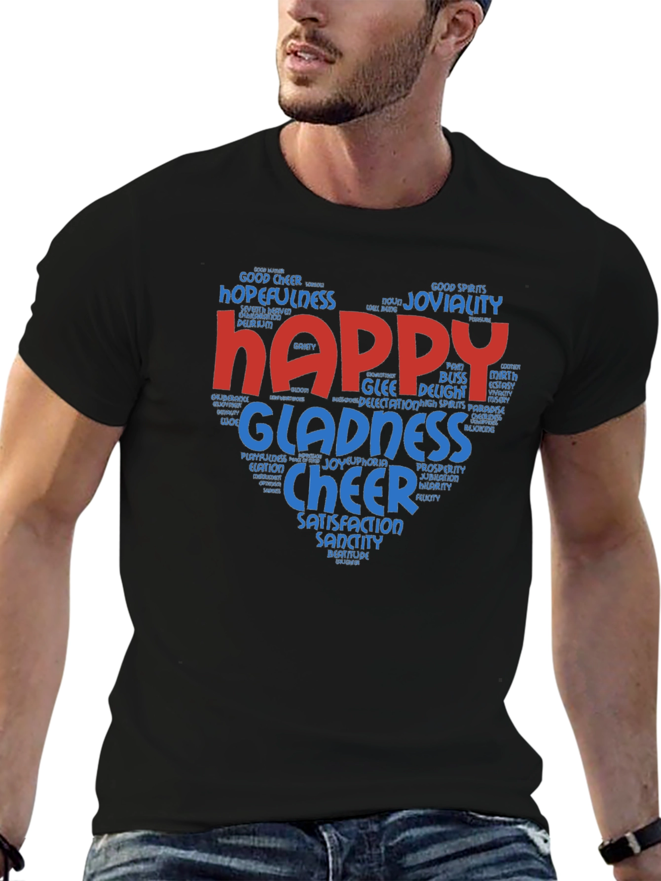 Happy Word Art T-Shirt - Joyful Design