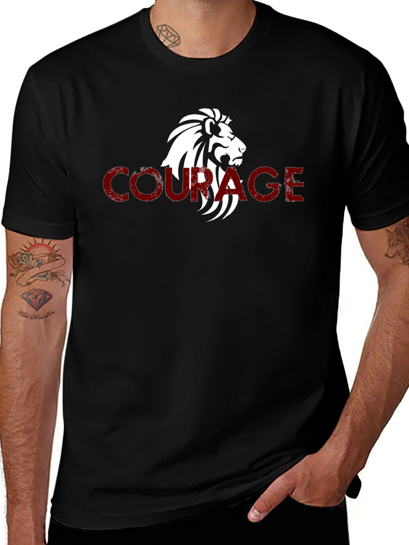 Courage Lion Graphic Tee - Mens Black T-Shirt