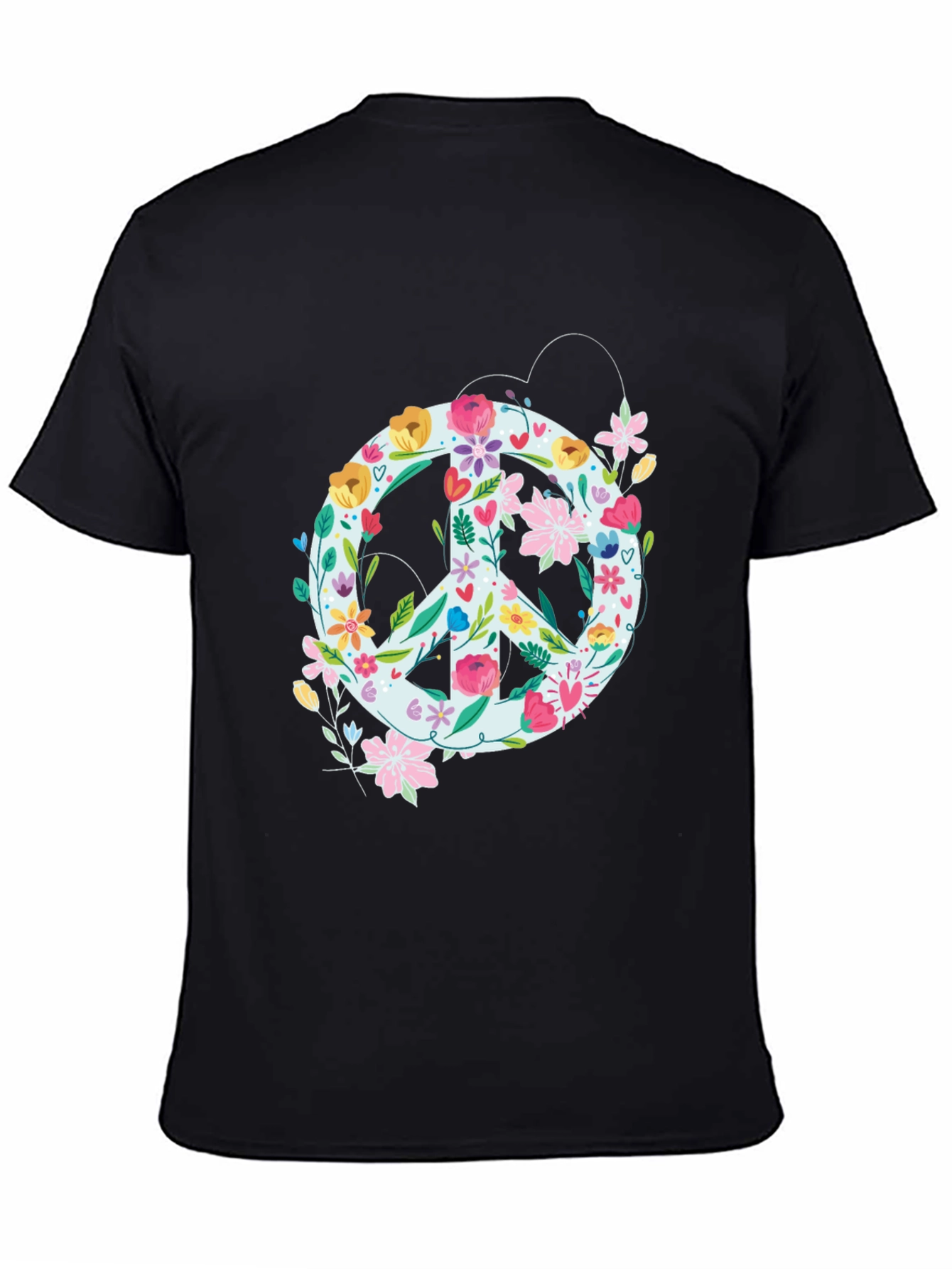 Floral Peace Sign Graphic Tee - Black