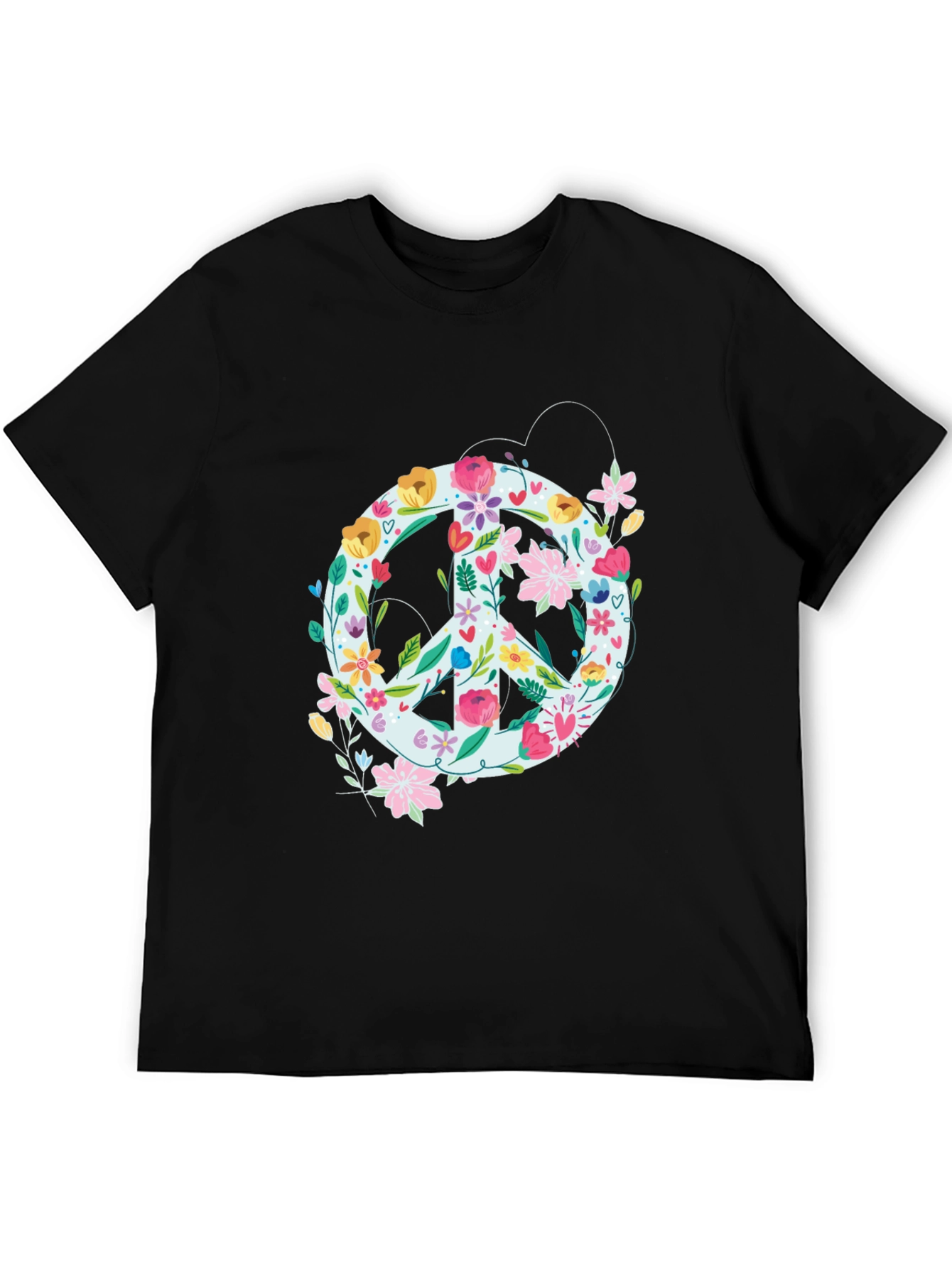 Floral Peace Sign Graphic Tee - Black