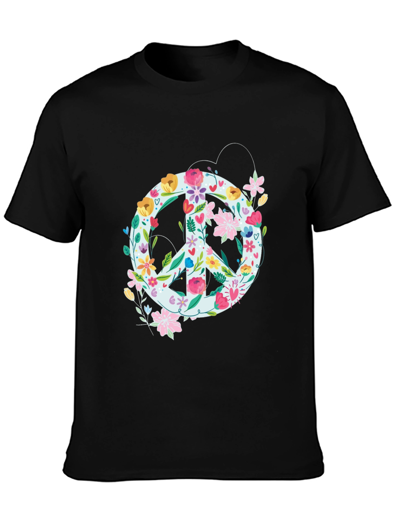 Floral Peace Sign Graphic Tee - Black