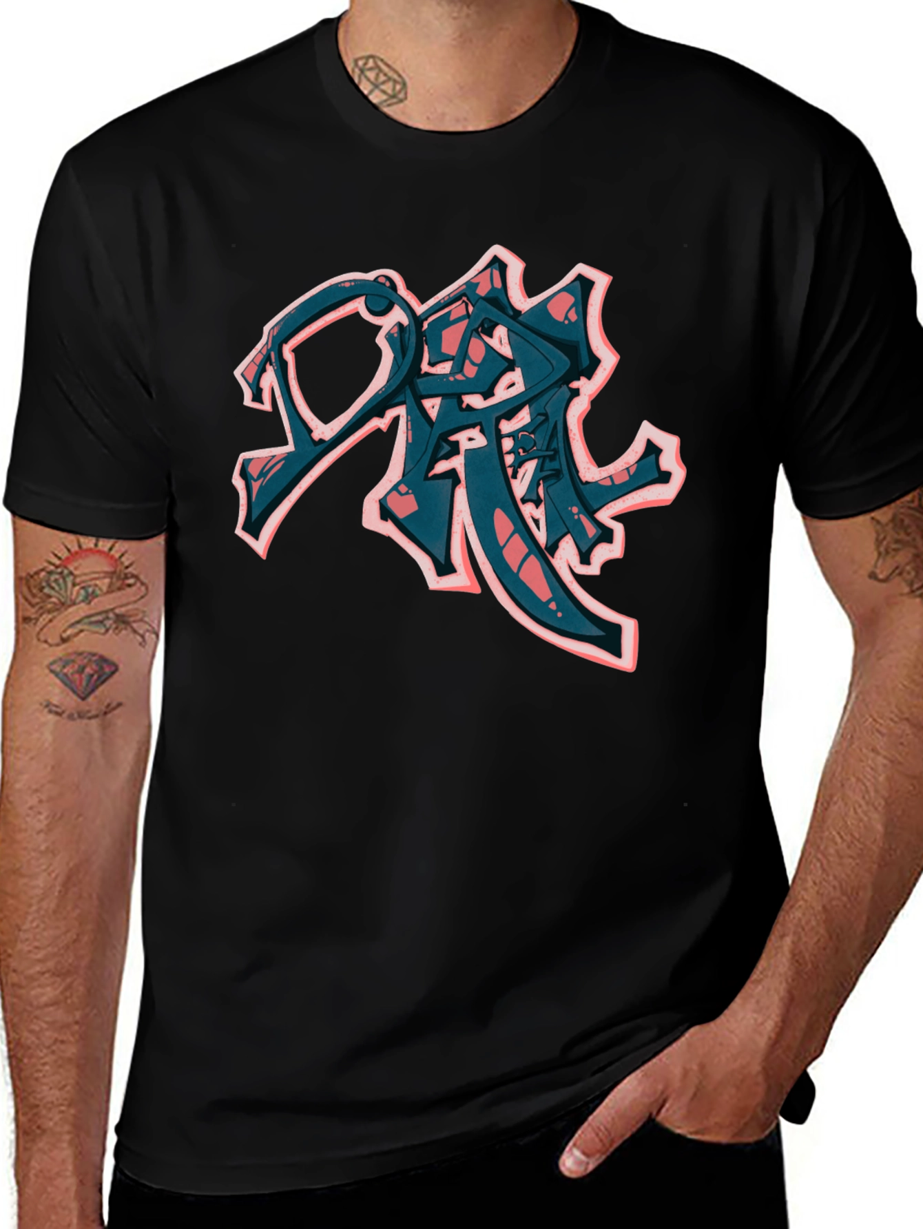 Urban Graffiti Style Black T-Shirt
