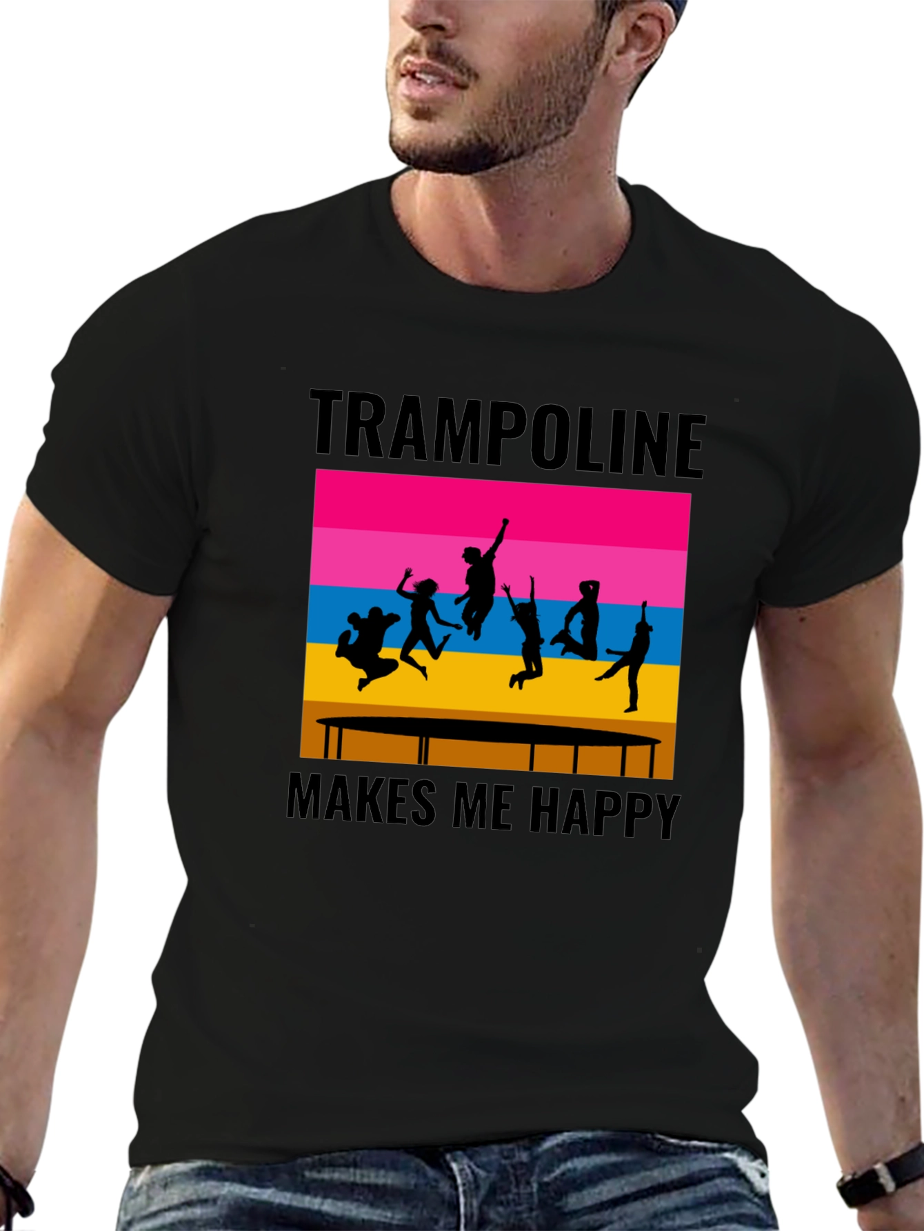 Trampoline Makes Me Happy Black Graphic T-Shirt