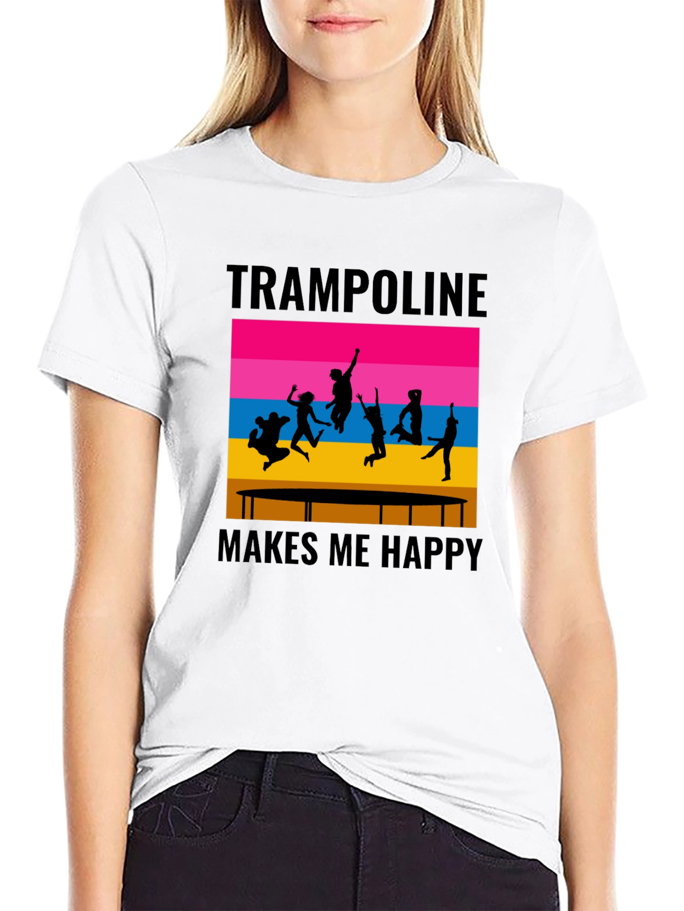 Trampoline Makes Me Happy Black Graphic T-Shirt