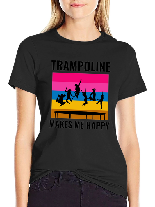 Trampoline Makes Me Happy Black Graphic T-Shirt
