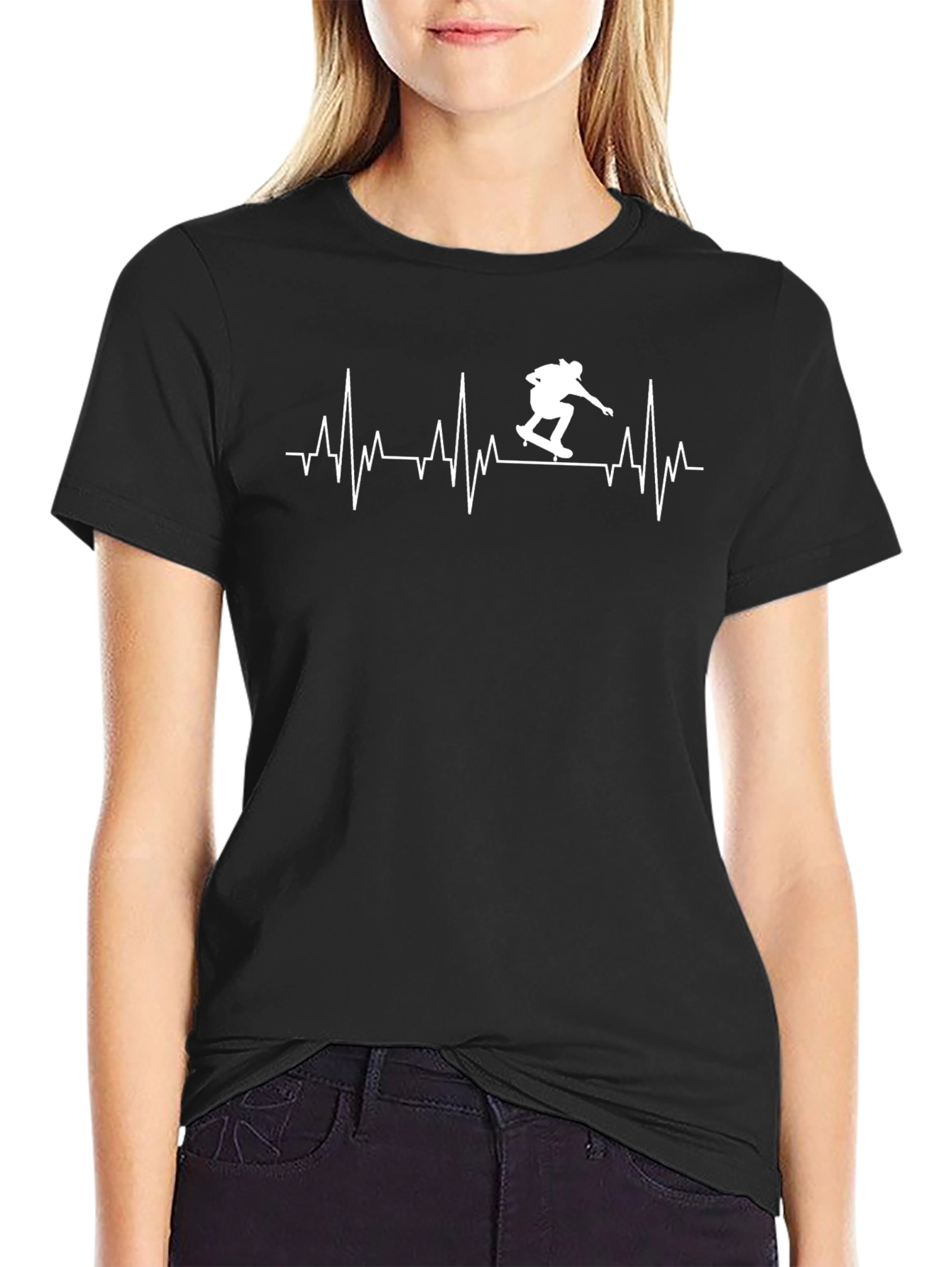 Skateboard Heartbeat T-Shirt - Black