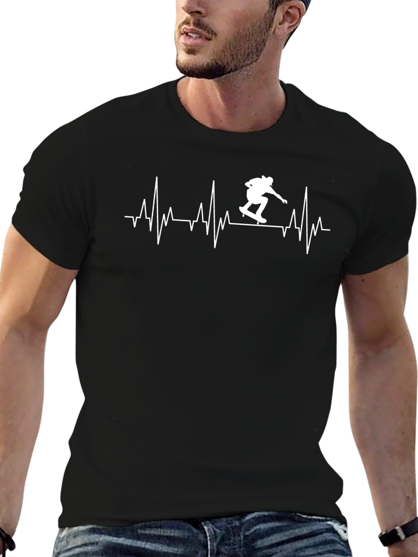 Skateboard Heartbeat T-Shirt - Black