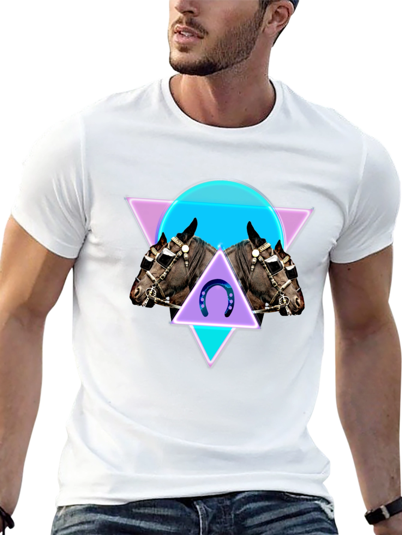 Geometric Horse Graphic Tee - Black
