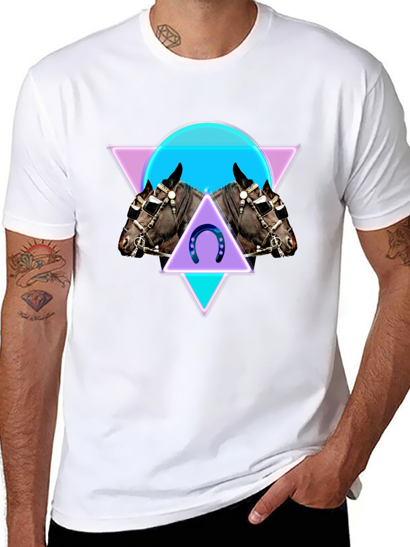Geometric Horse Graphic Tee - Black