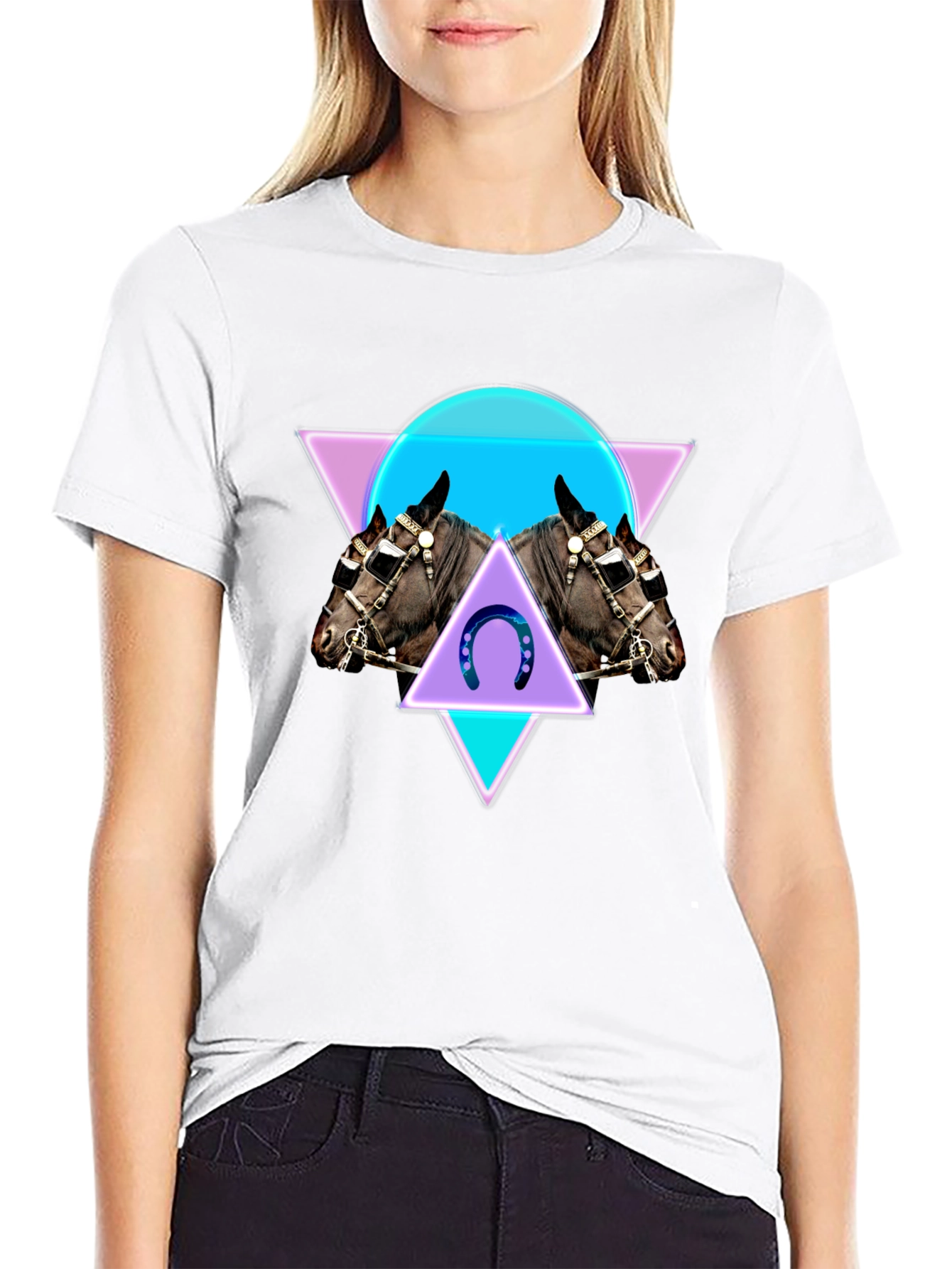 Geometric Horse Graphic Tee - Black