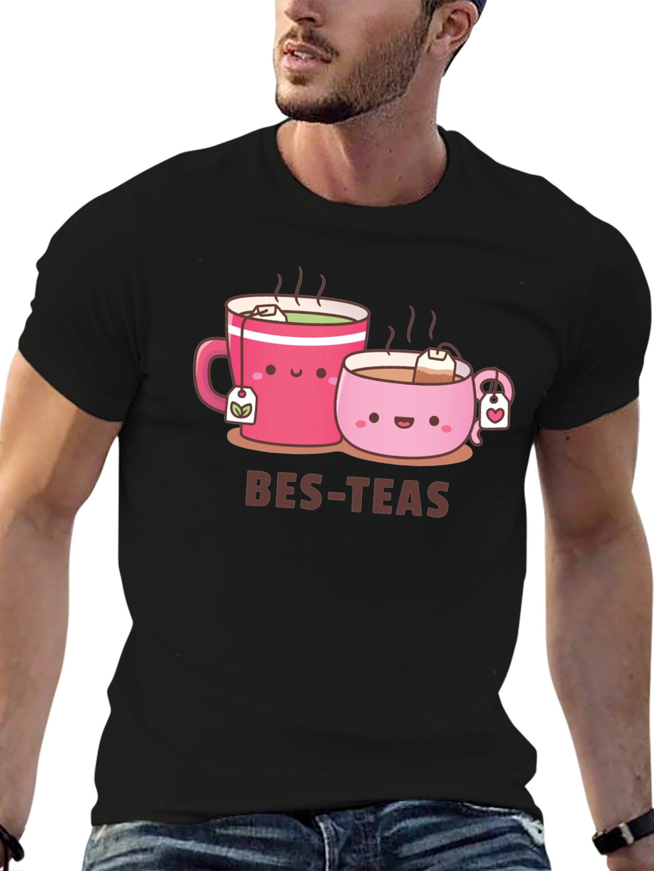 Bes-Teas Cute Cartoon Graphic Black T-Shirt