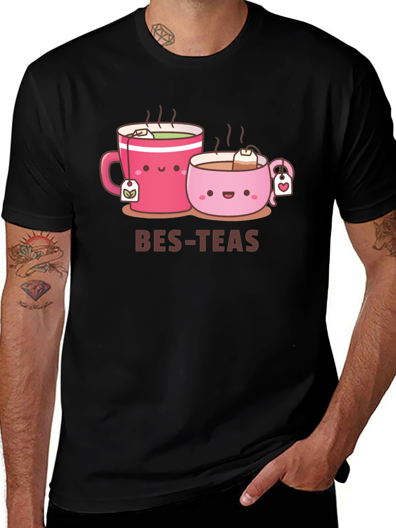 Bes-Teas Cute Cartoon Graphic Black T-Shirt