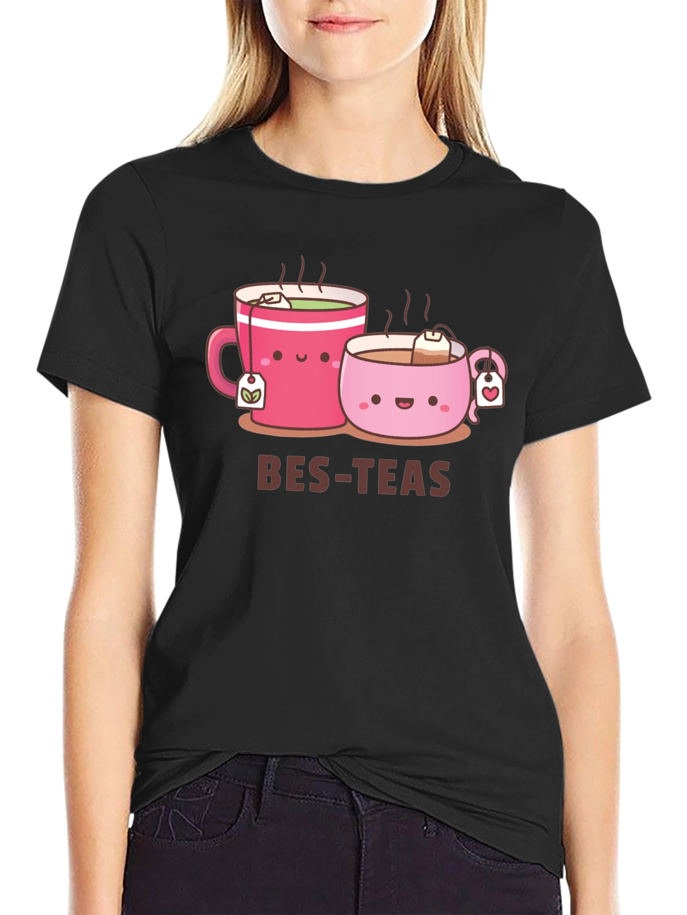 Bes-Teas Cute Cartoon Graphic Black T-Shirt
