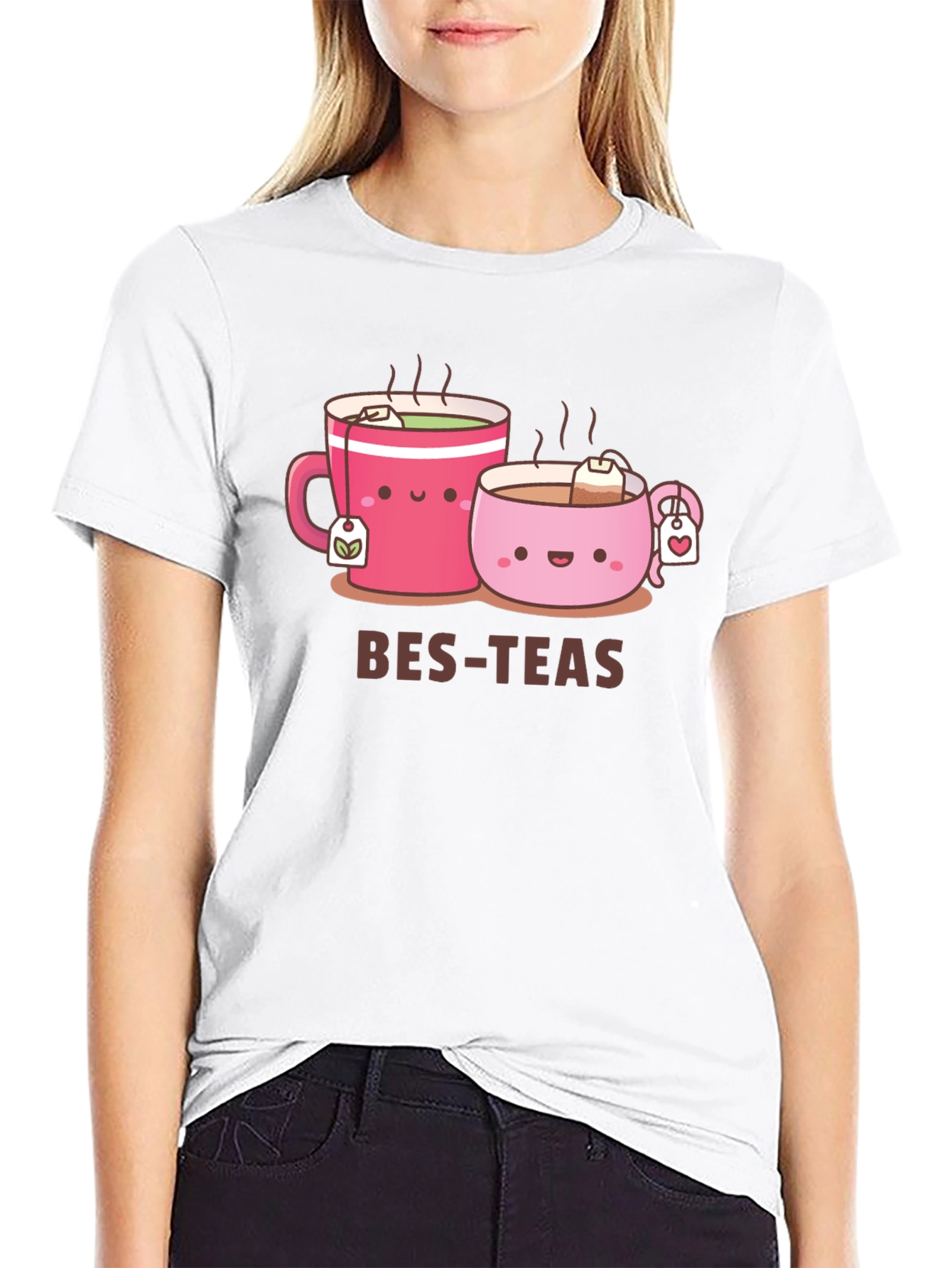 Bes-Teas Cute Cartoon Graphic Black T-Shirt