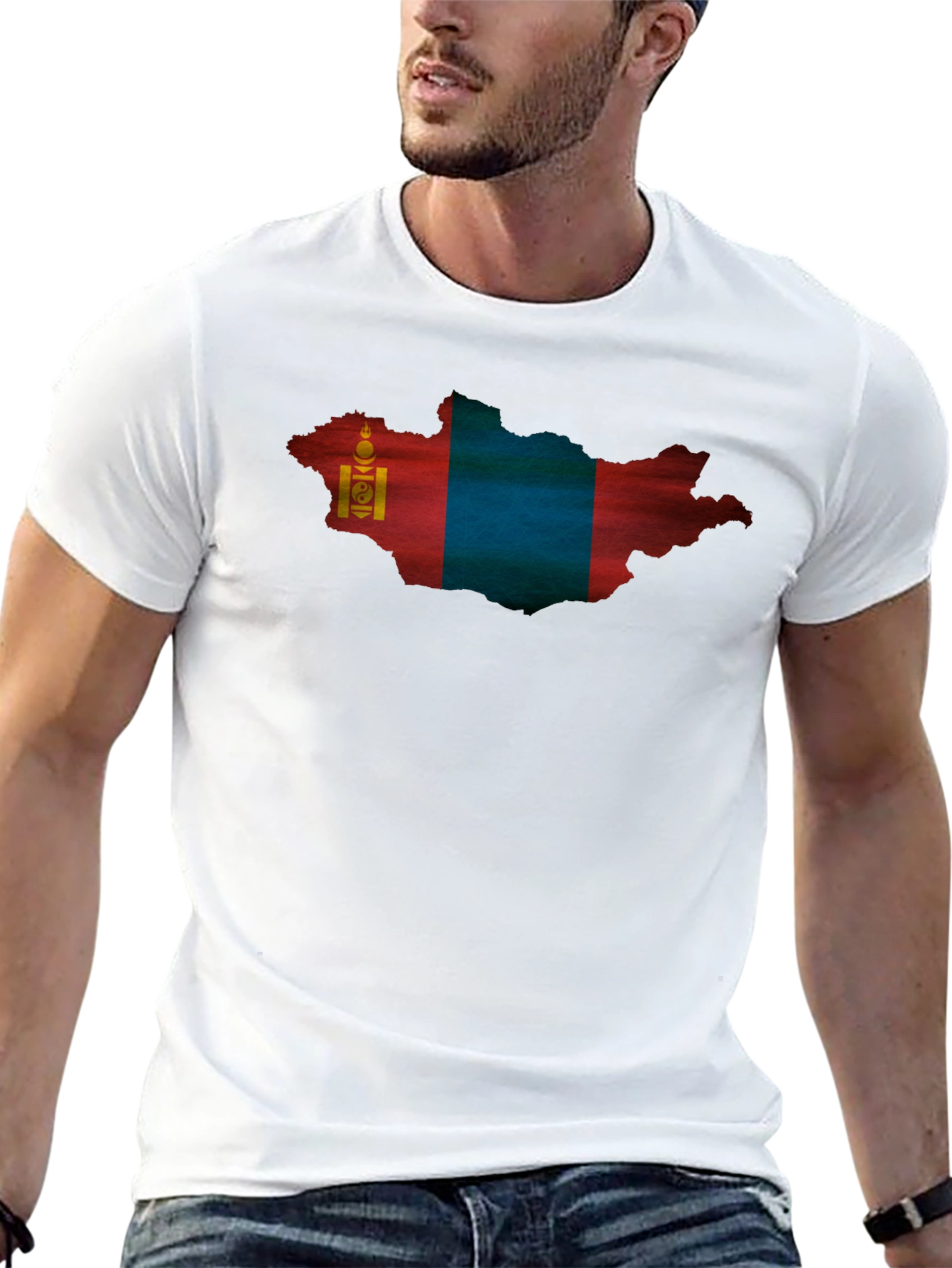 Mongolia Flag Map T-Shirt - Black