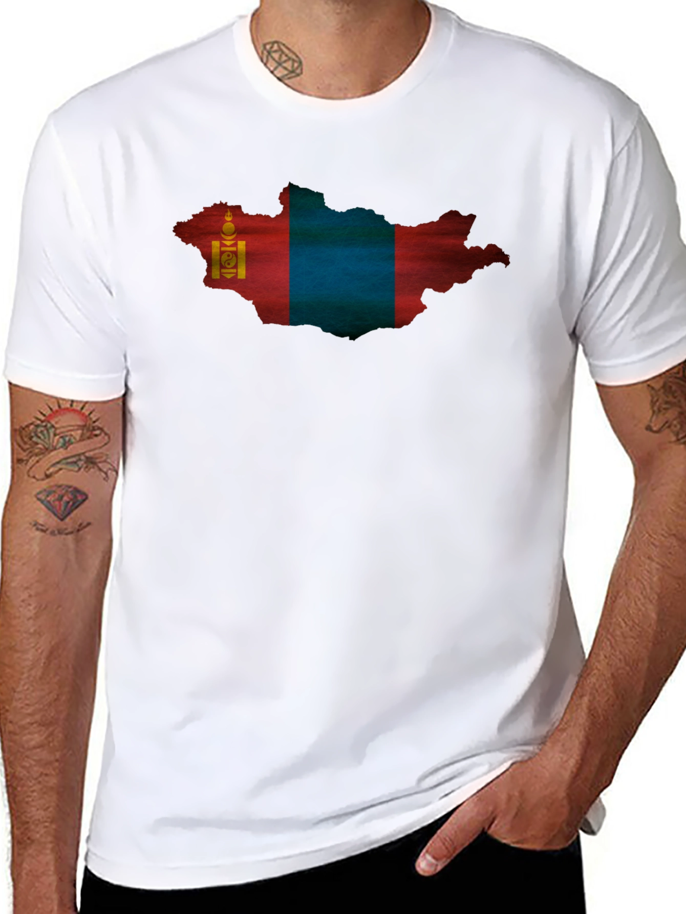 Mongolia Flag Map T-Shirt - Black