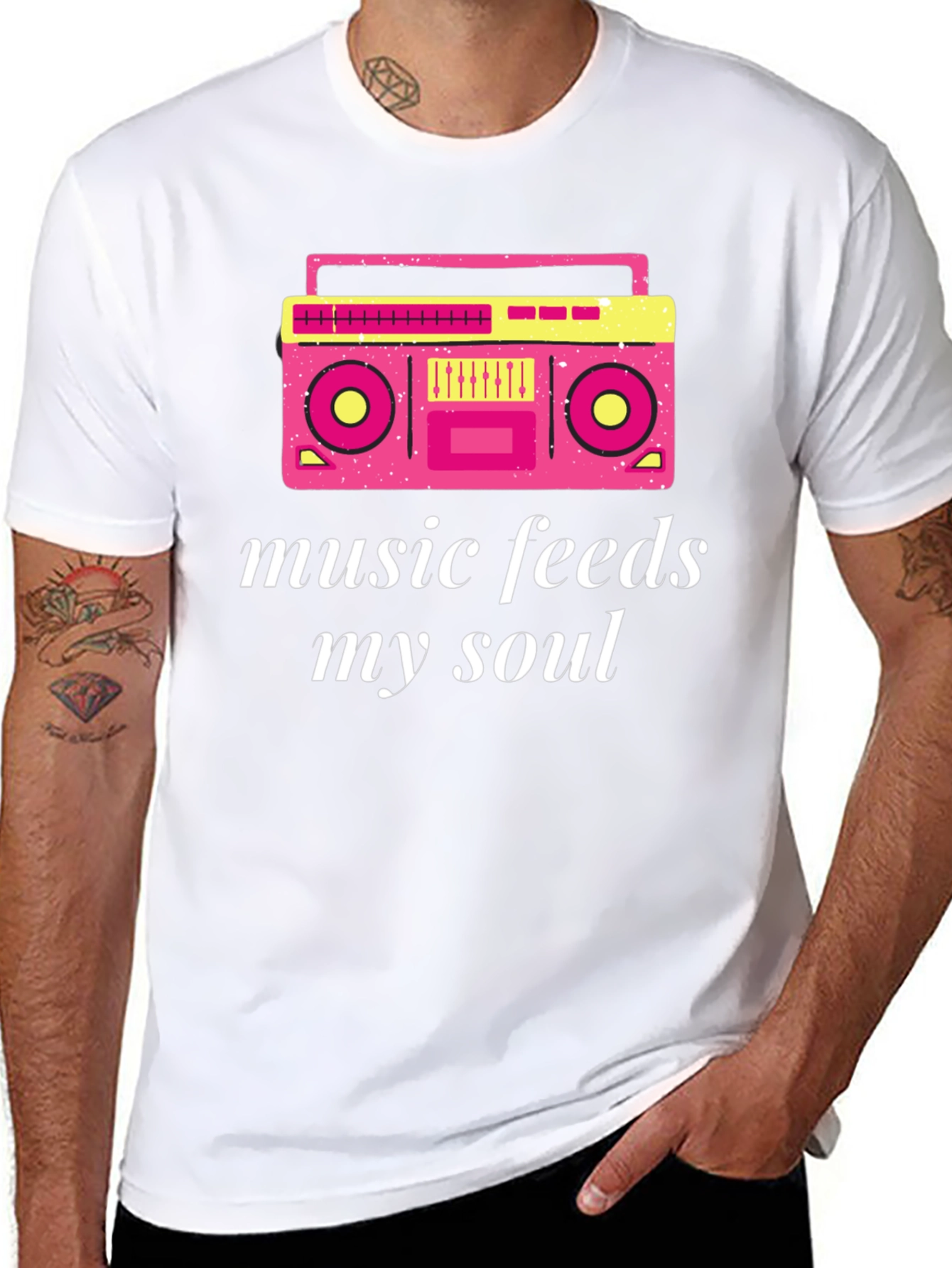Retro Boombox Music Feeds My Soul Graphic T-Shirt