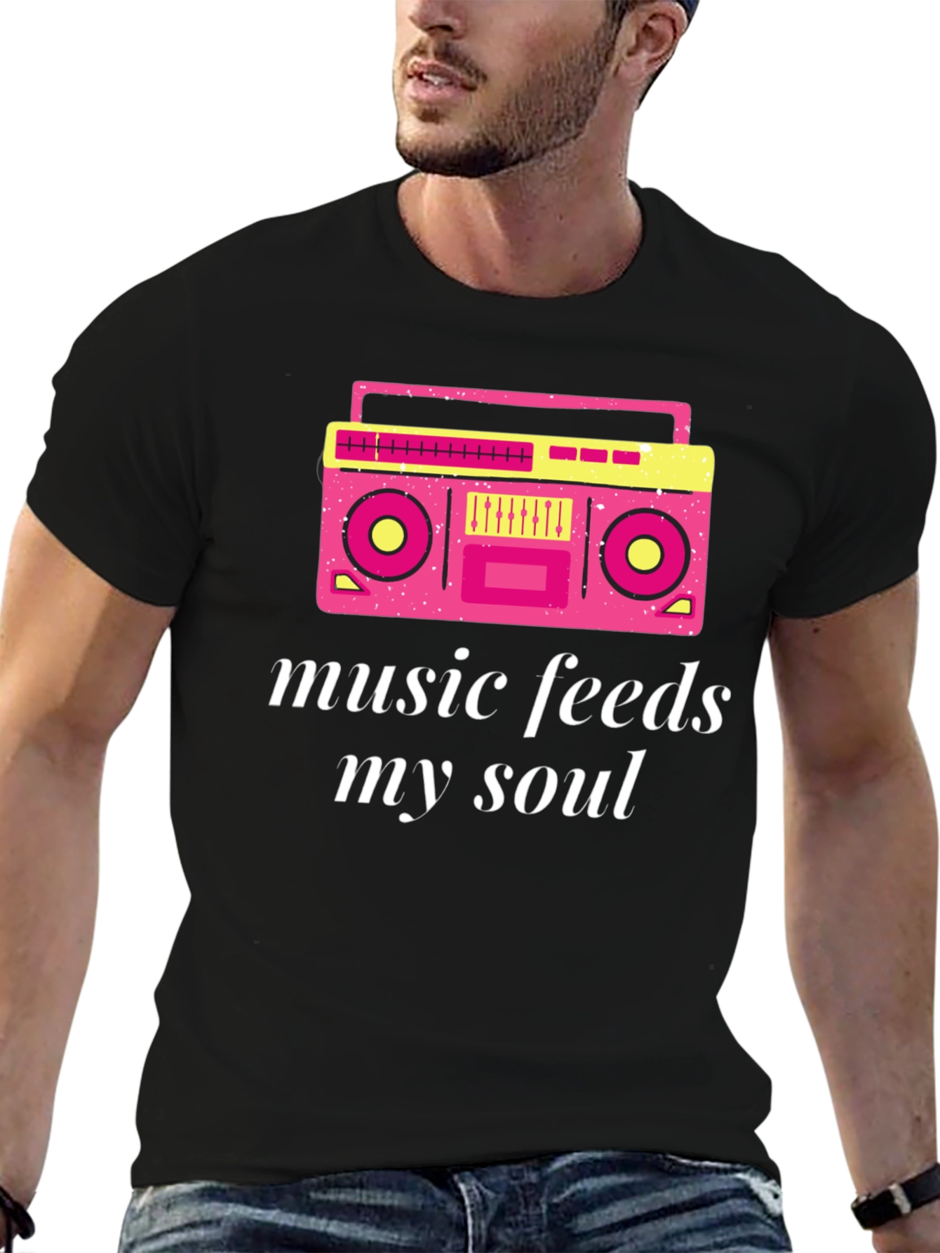 Retro Boombox Music Feeds My Soul Graphic T-Shirt