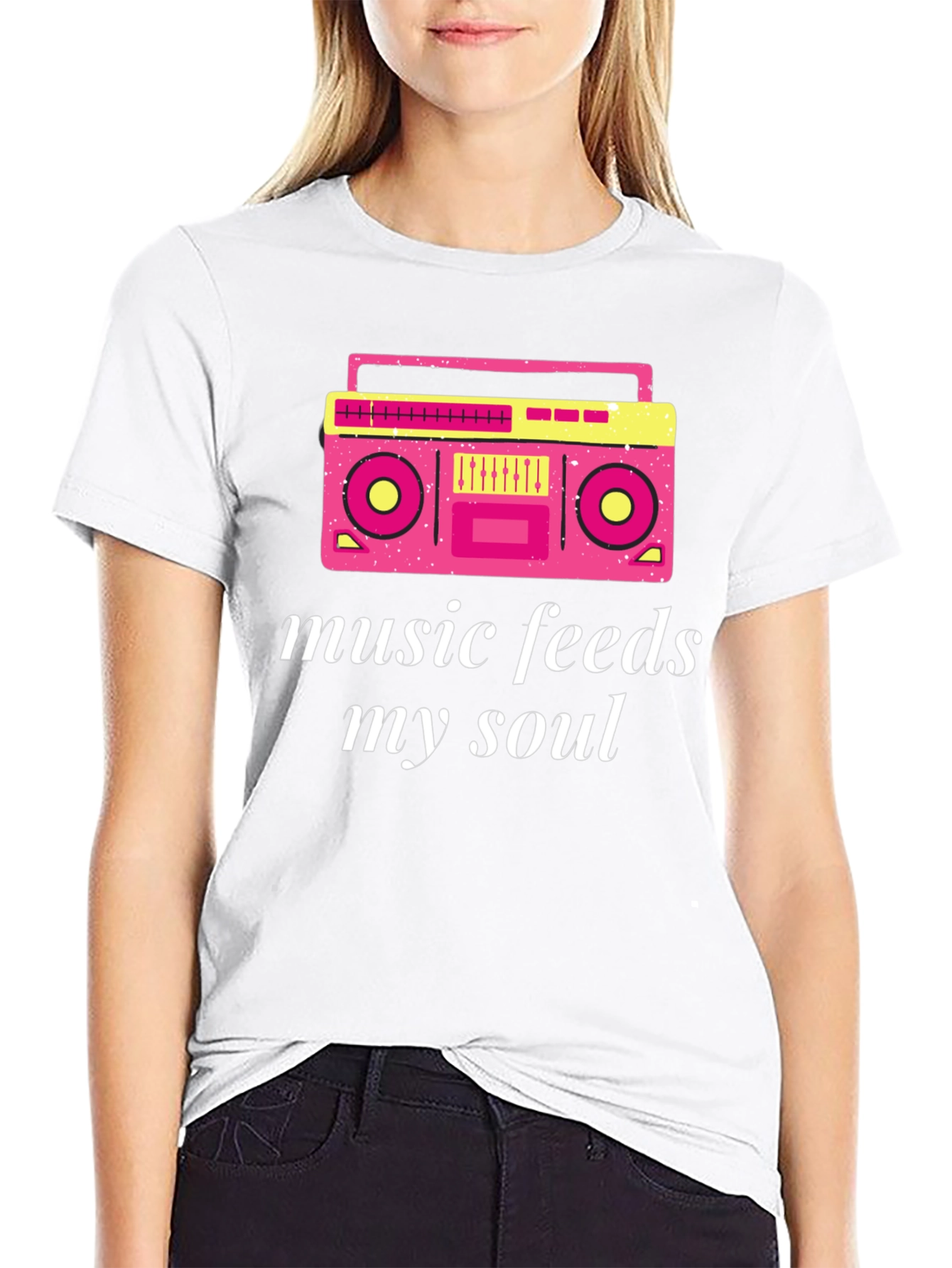 Retro Boombox Music Feeds My Soul Graphic T-Shirt