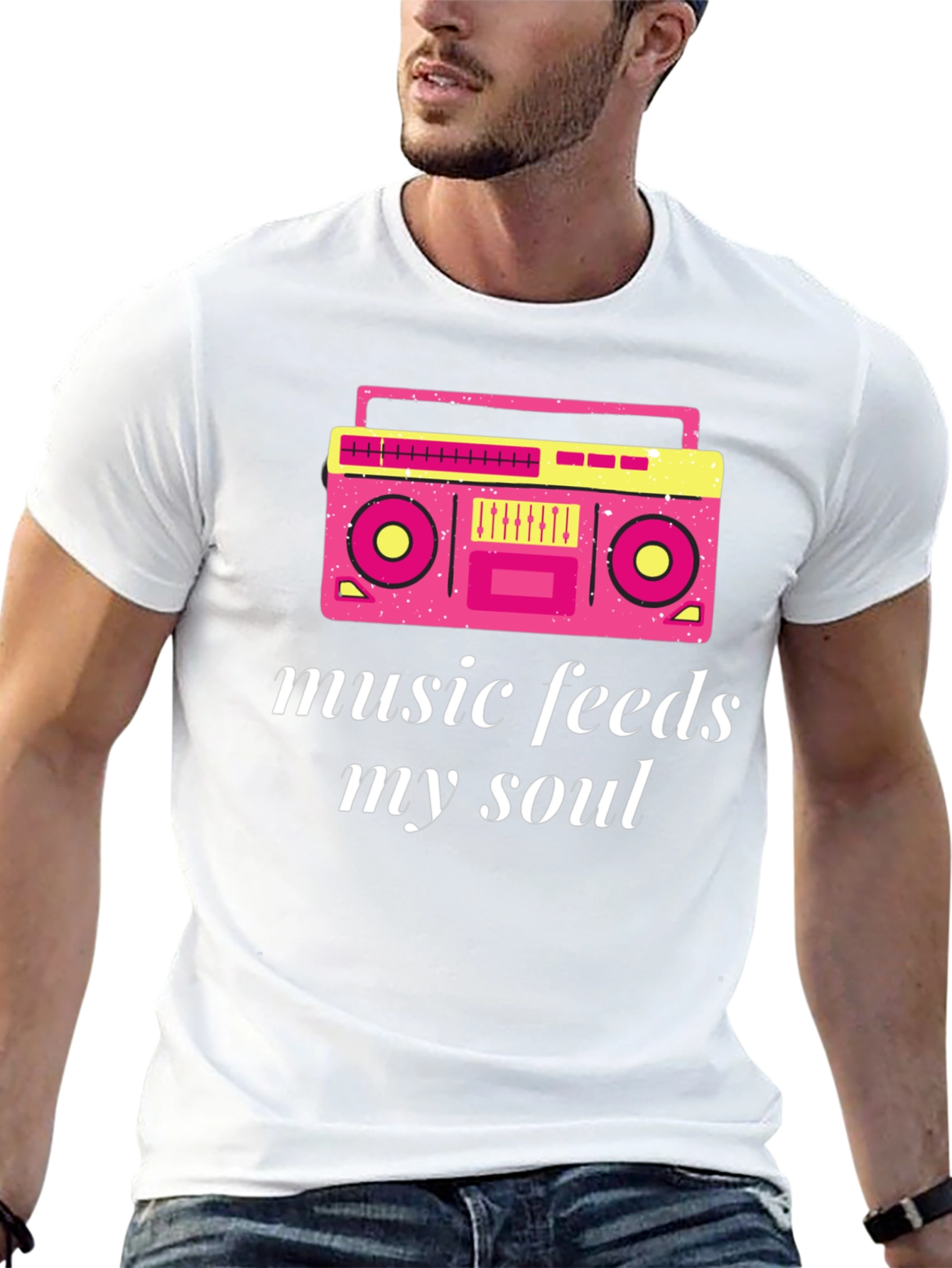 Retro Boombox Music Feeds My Soul Graphic T-Shirt