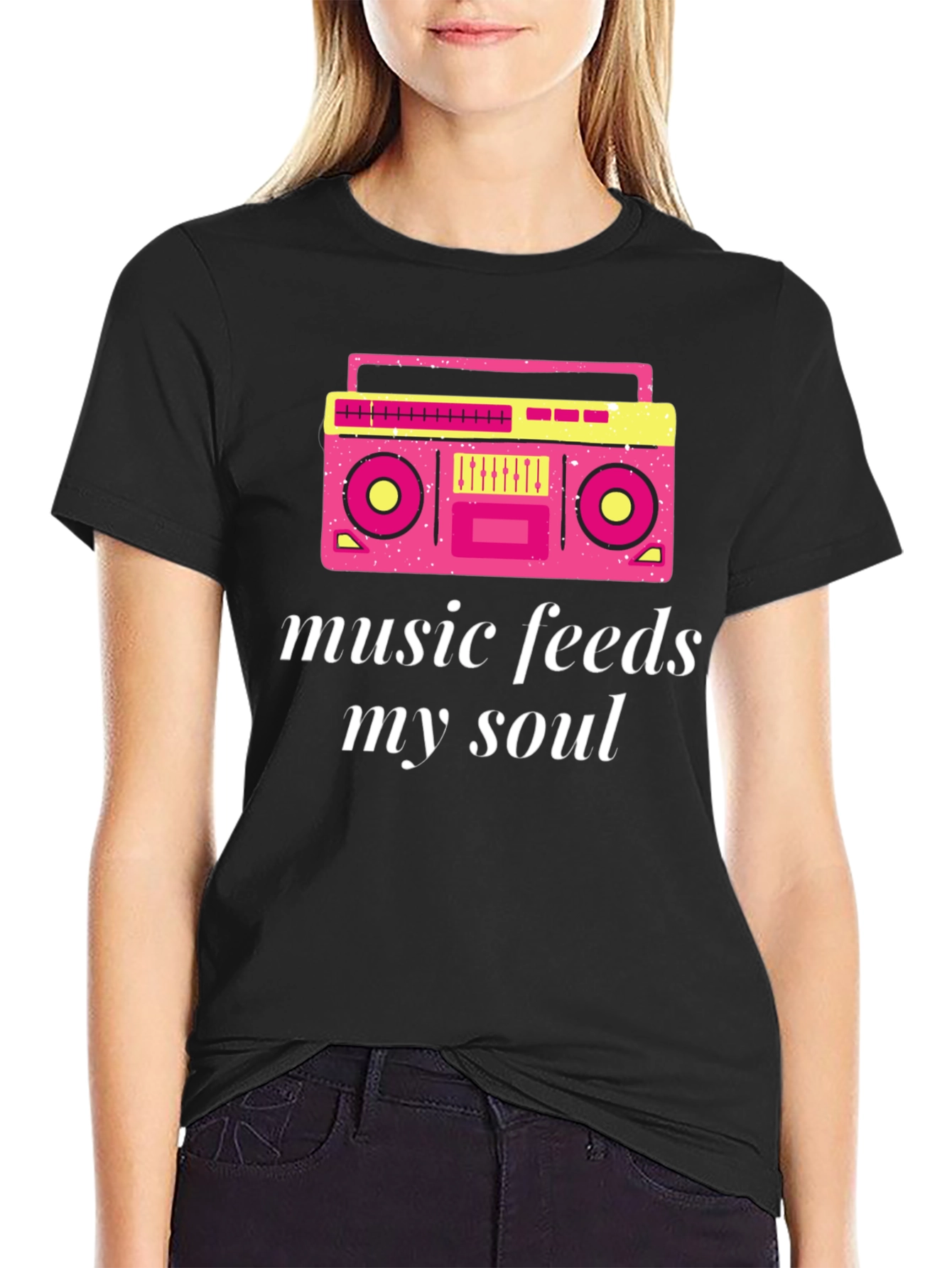 Retro Boombox Music Feeds My Soul Graphic T-Shirt