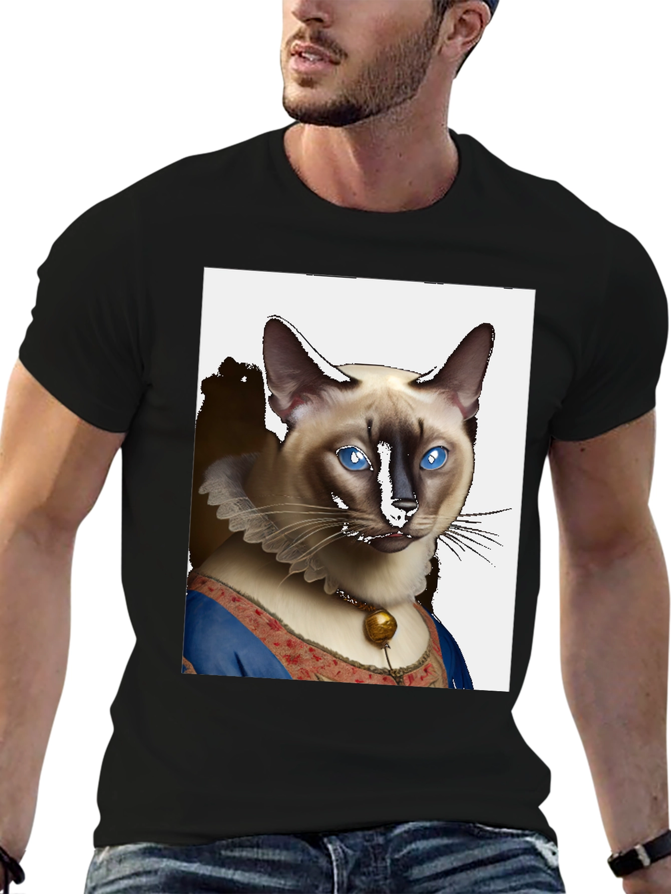 Renaissance Cat Portrait T-Shirt - Unique Novelty Tee