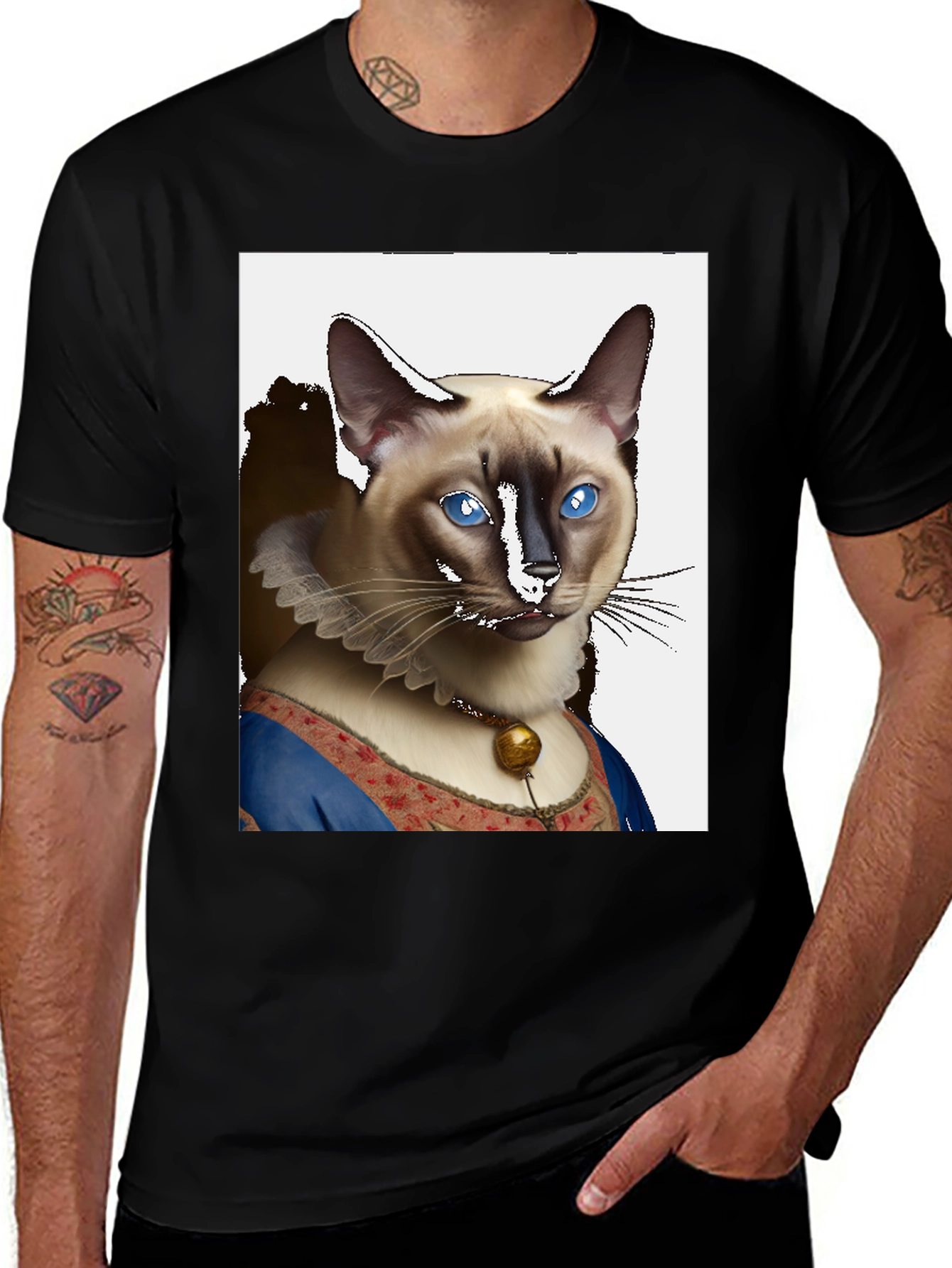 Renaissance Cat Portrait T-Shirt - Unique Novelty Tee