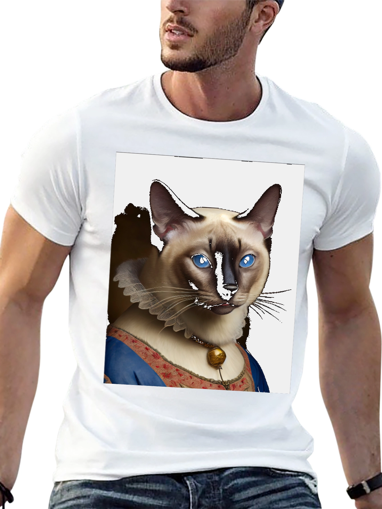 Renaissance Cat Portrait T-Shirt - Unique Novelty Tee