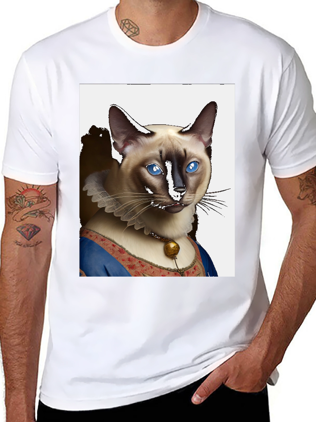 Renaissance Cat Portrait T-Shirt - Unique Novelty Tee