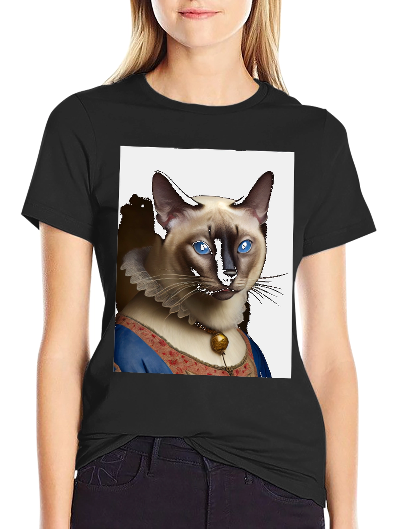 Renaissance Cat Portrait T-Shirt - Unique Novelty Tee