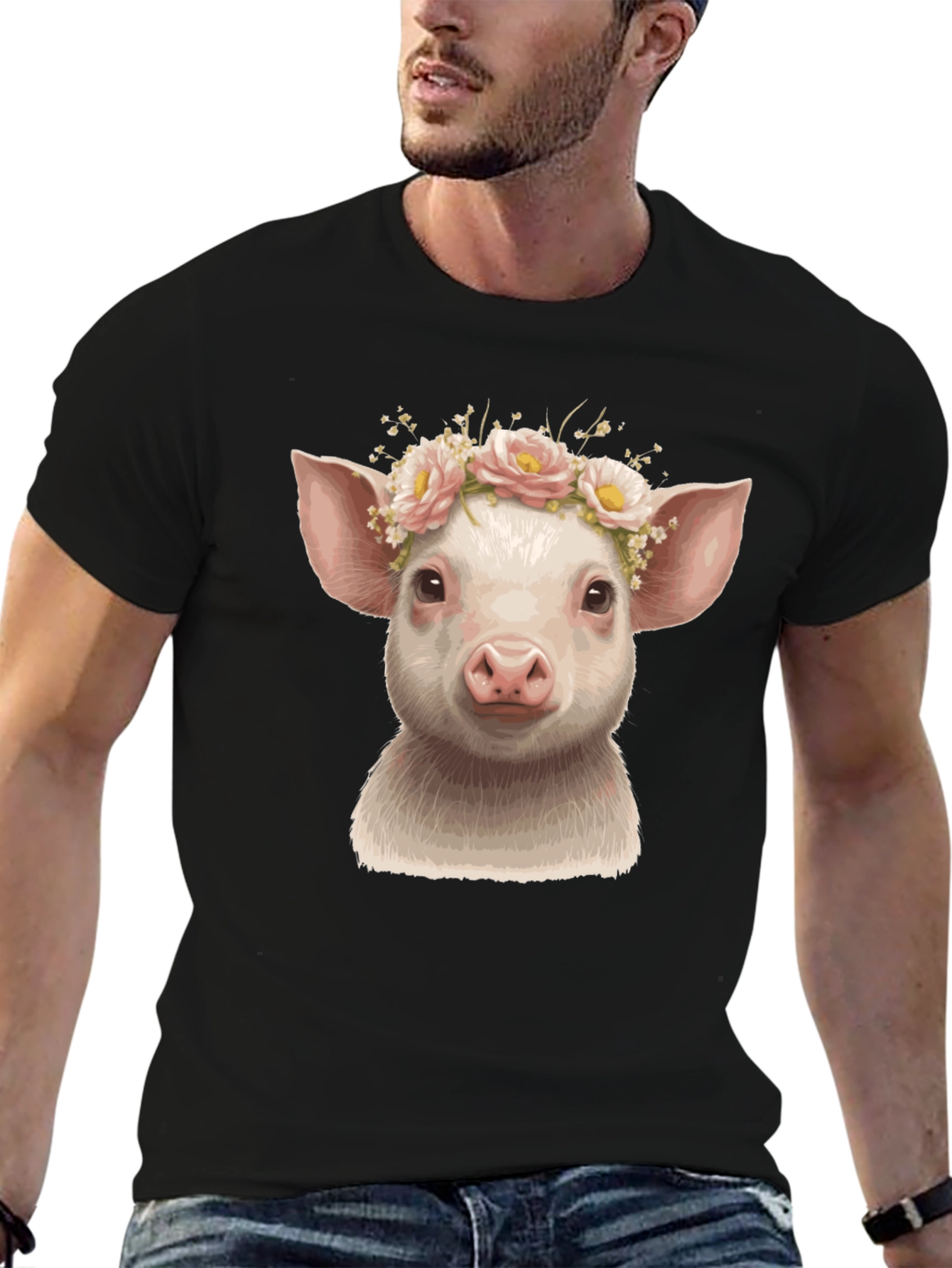 Piglet in Bloom Black Graphic T-Shirt