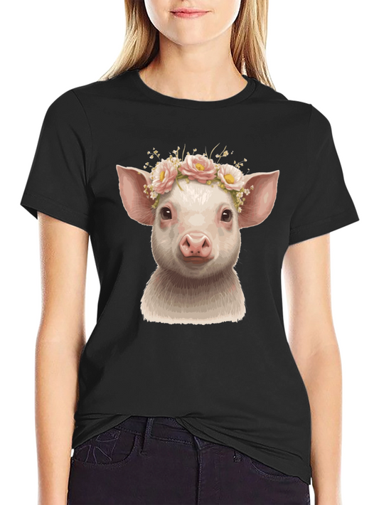 Piglet in Bloom Black Graphic T-Shirt