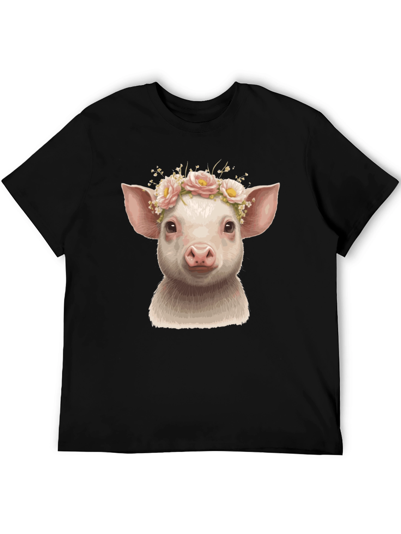 Piglet in Bloom Black Graphic T-Shirt
