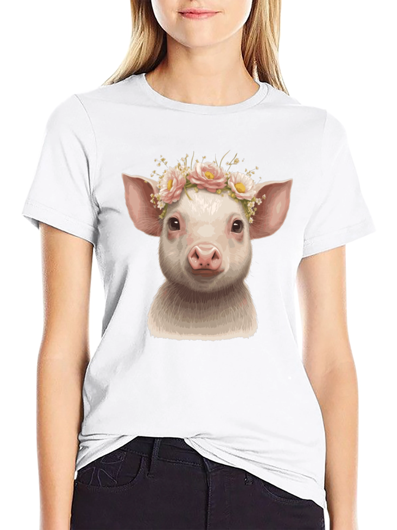 Piglet in Bloom Black Graphic T-Shirt