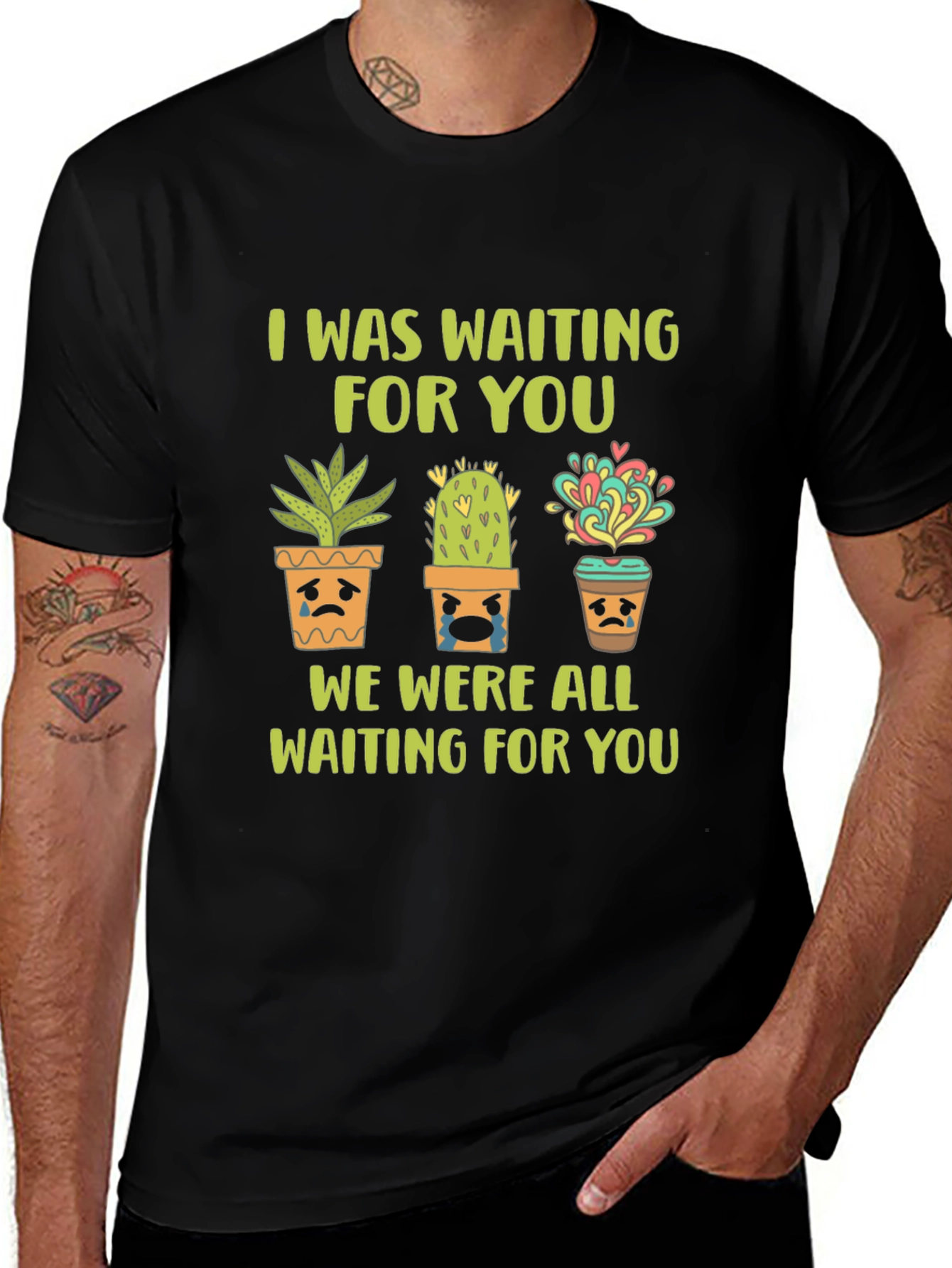 Sad Potted Plants Graphic Tee - Unisex Black T-Shirt