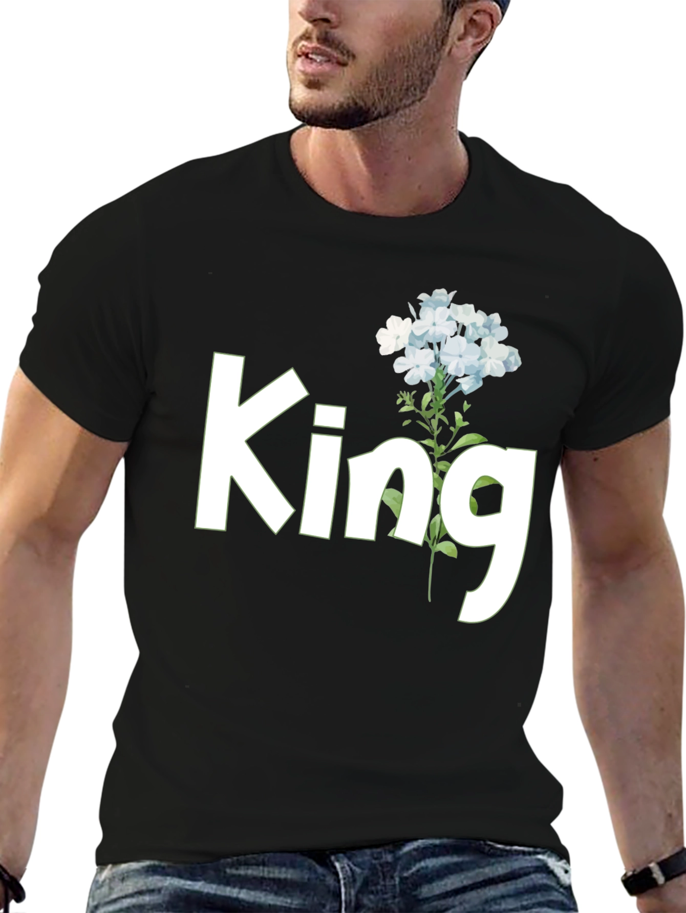 King Floral Graphic Tee - Black Cotton T-Shirt