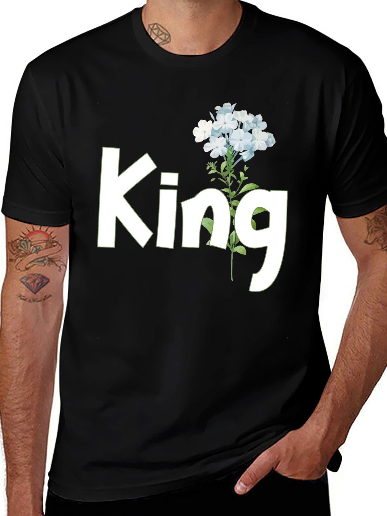 King Floral Graphic Tee - Black Cotton T-Shirt