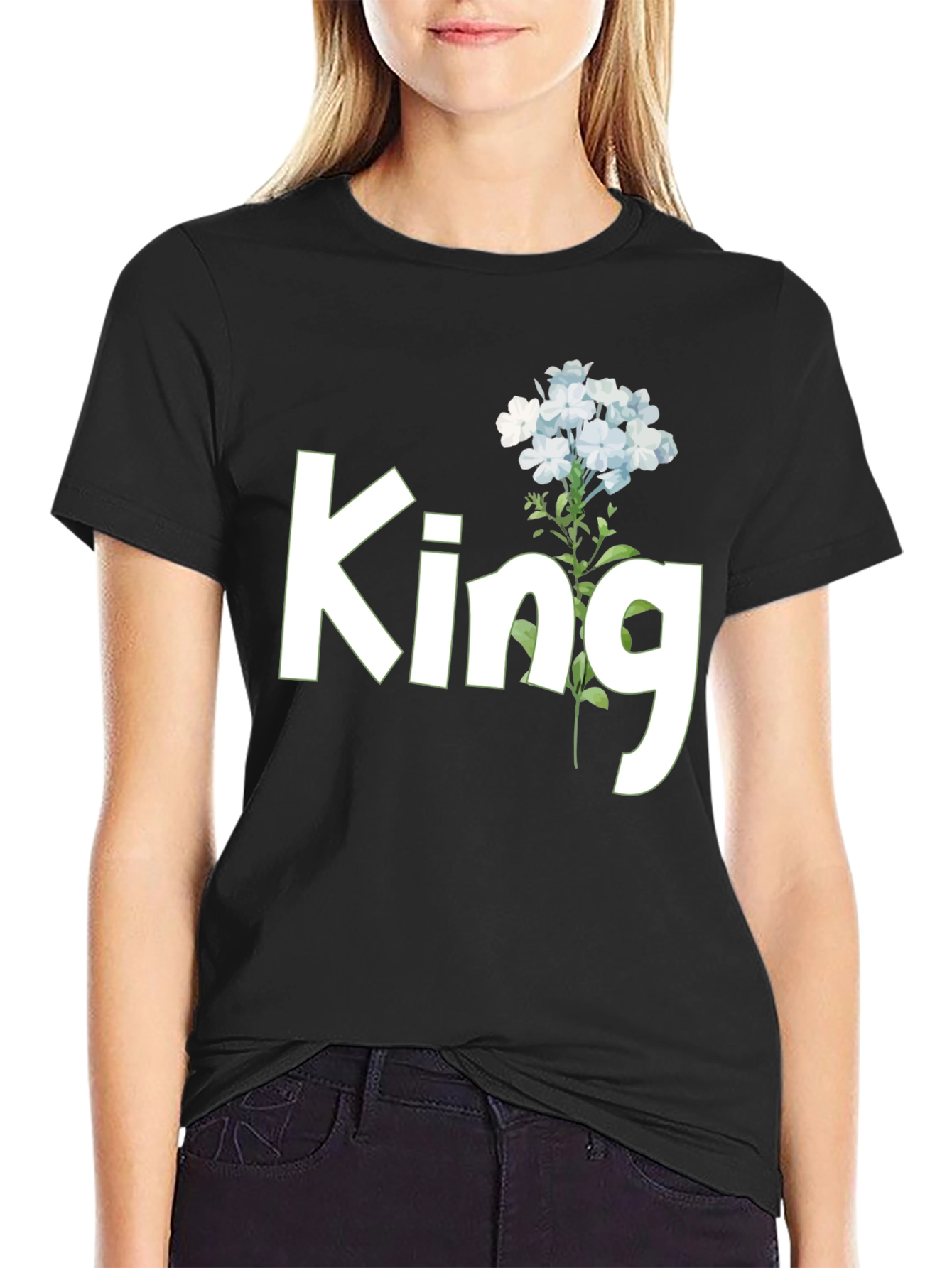 King Floral Graphic Tee - Black Cotton T-Shirt