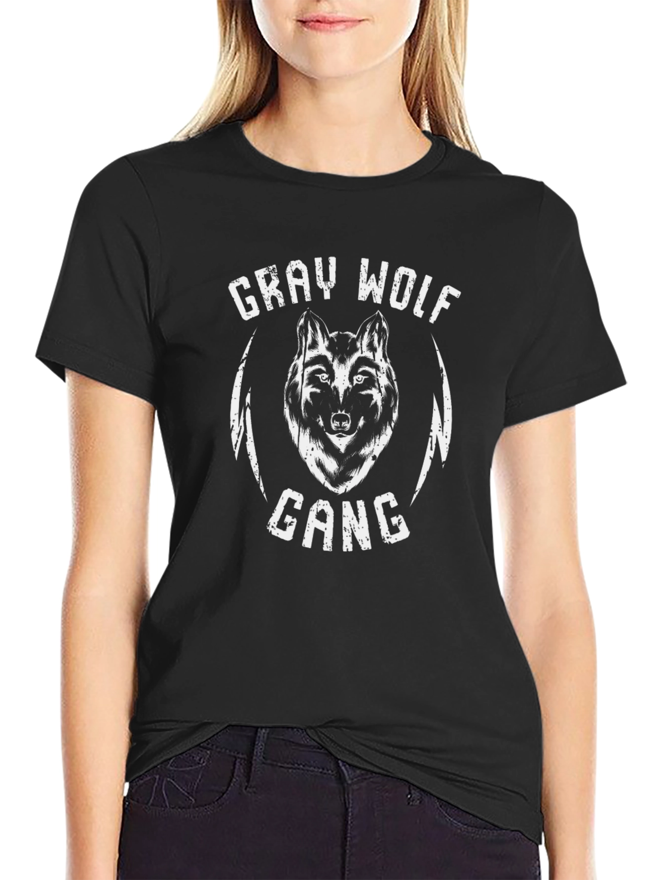 Gray Wolf Gang Black Graphic T-Shirt