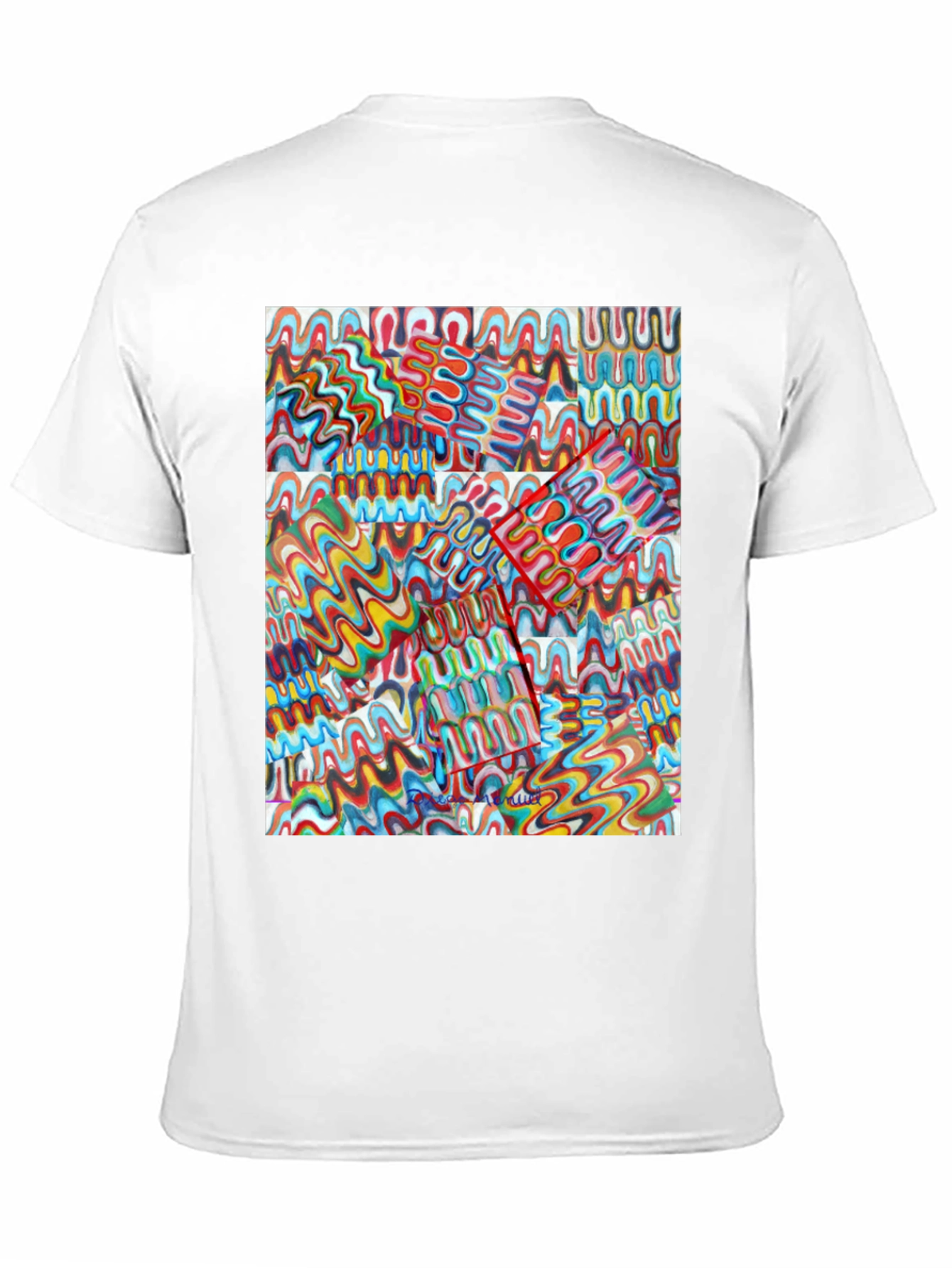 Abstract Wavy Line Pattern Black T-Shirt